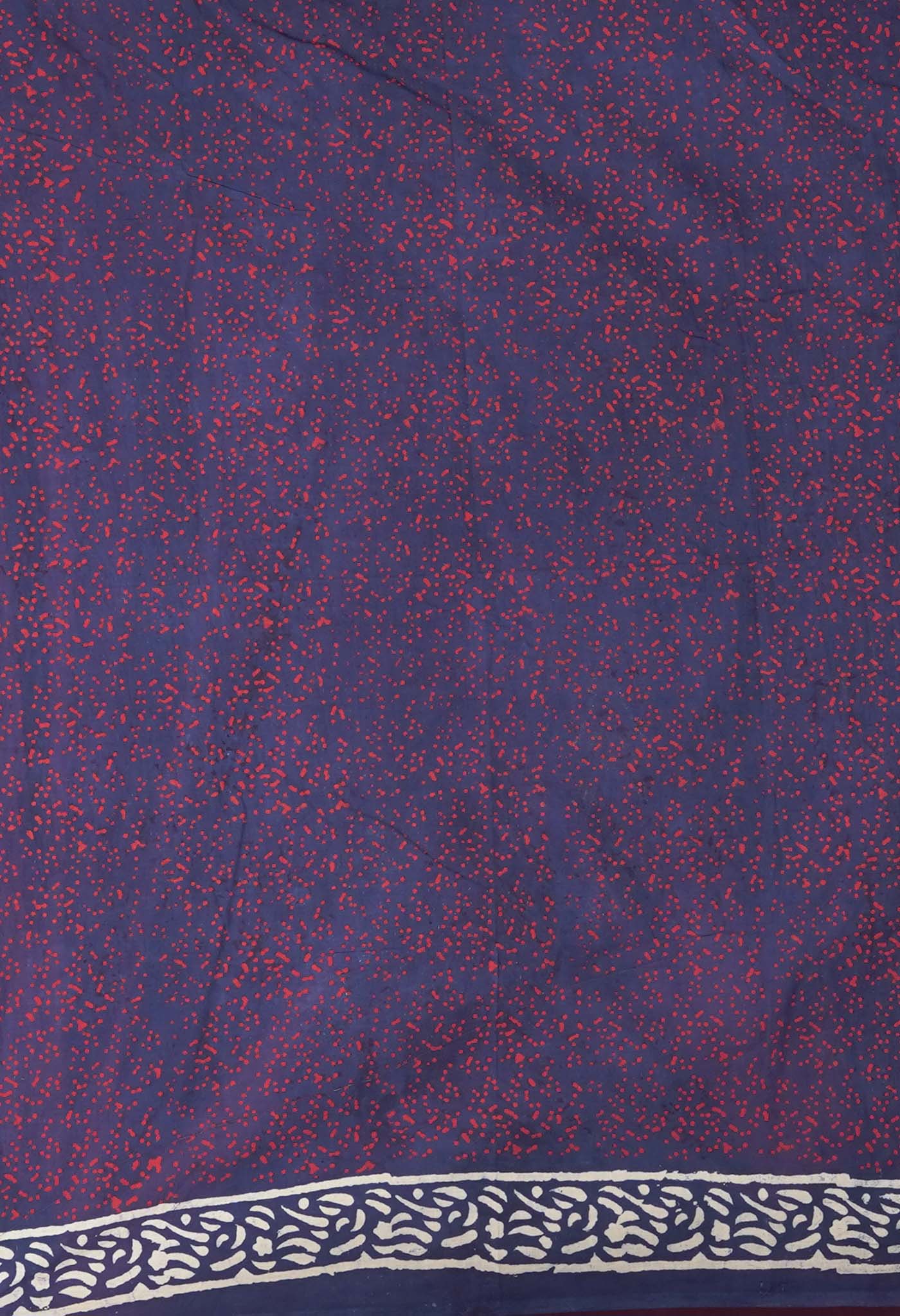 Navy Blue Pure Napthol Block Printed Chanderi Sico Saree-UNM81859