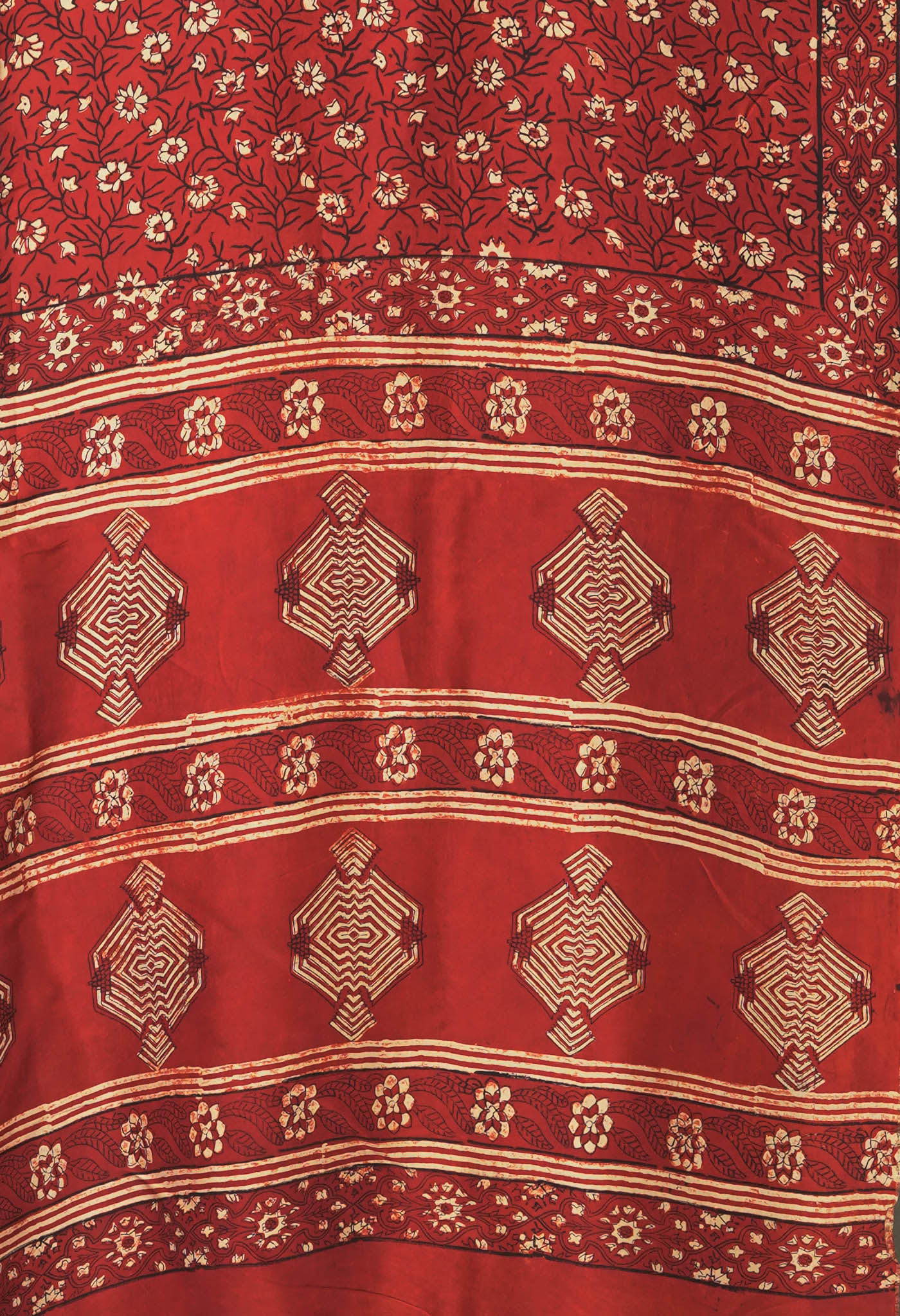 Red Pure Ajrakh Printed Soft Silk Saree-UNM81861