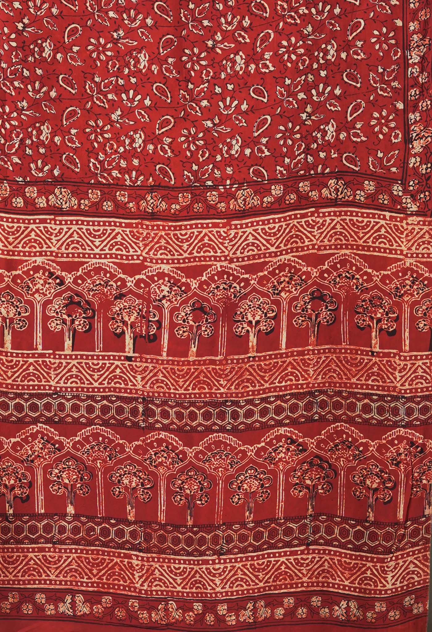Red Pure Ajrakh Printed Soft Silk Saree-UNM81863