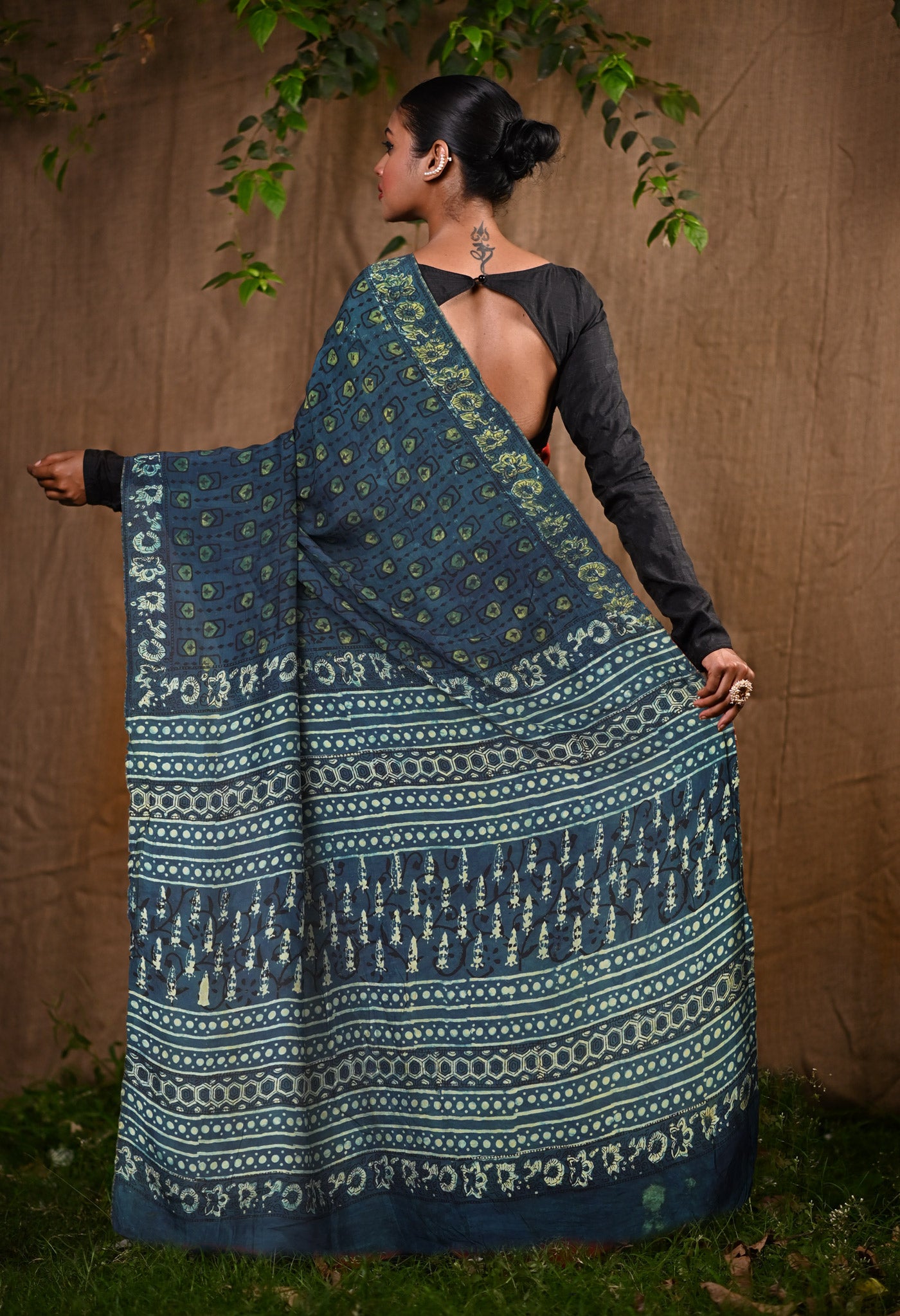 Blue Pure Ajrakh Printed Soft Silk Saree-UNM81864