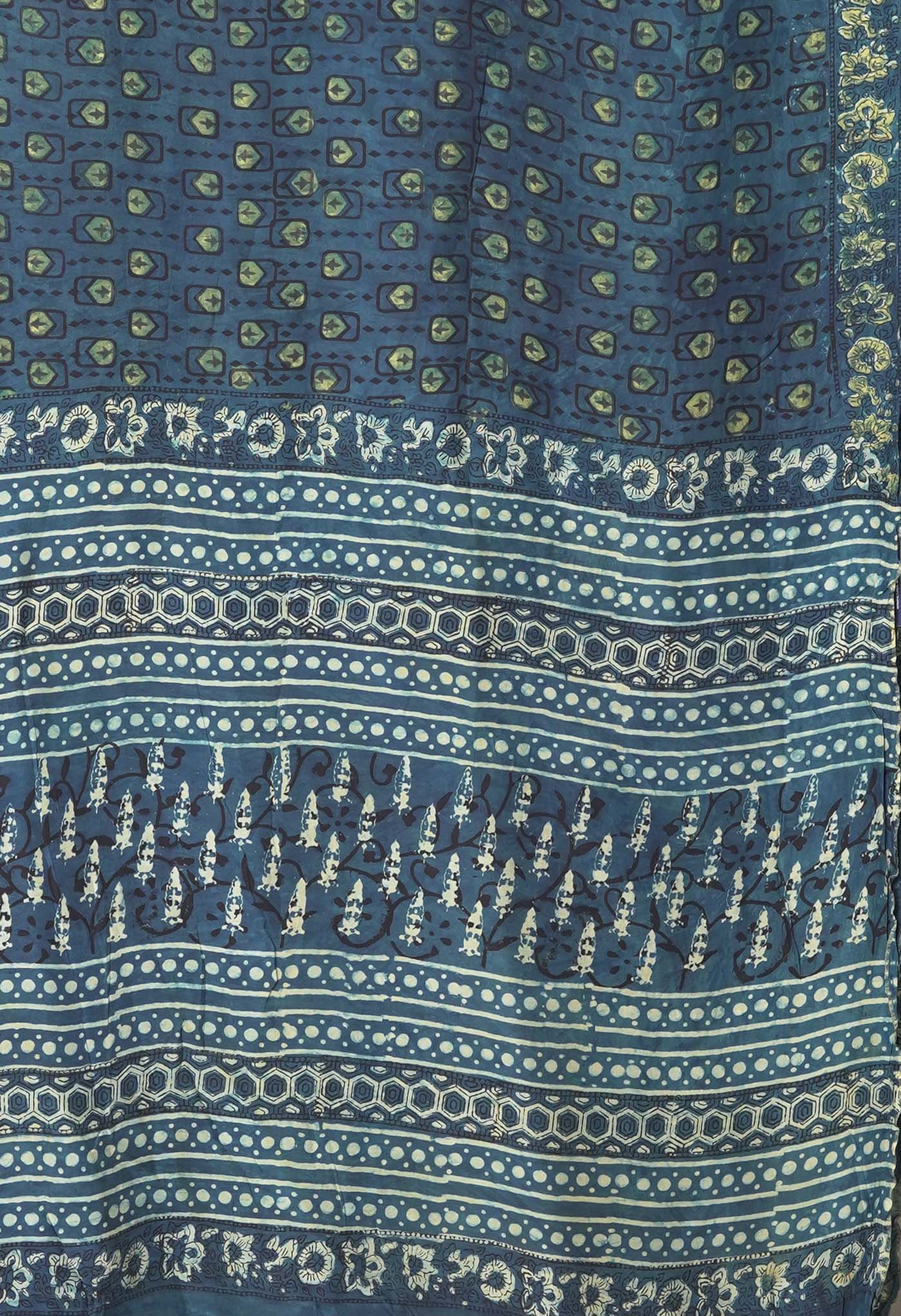 Blue Pure Ajrakh Printed Soft Silk Saree-UNM81864
