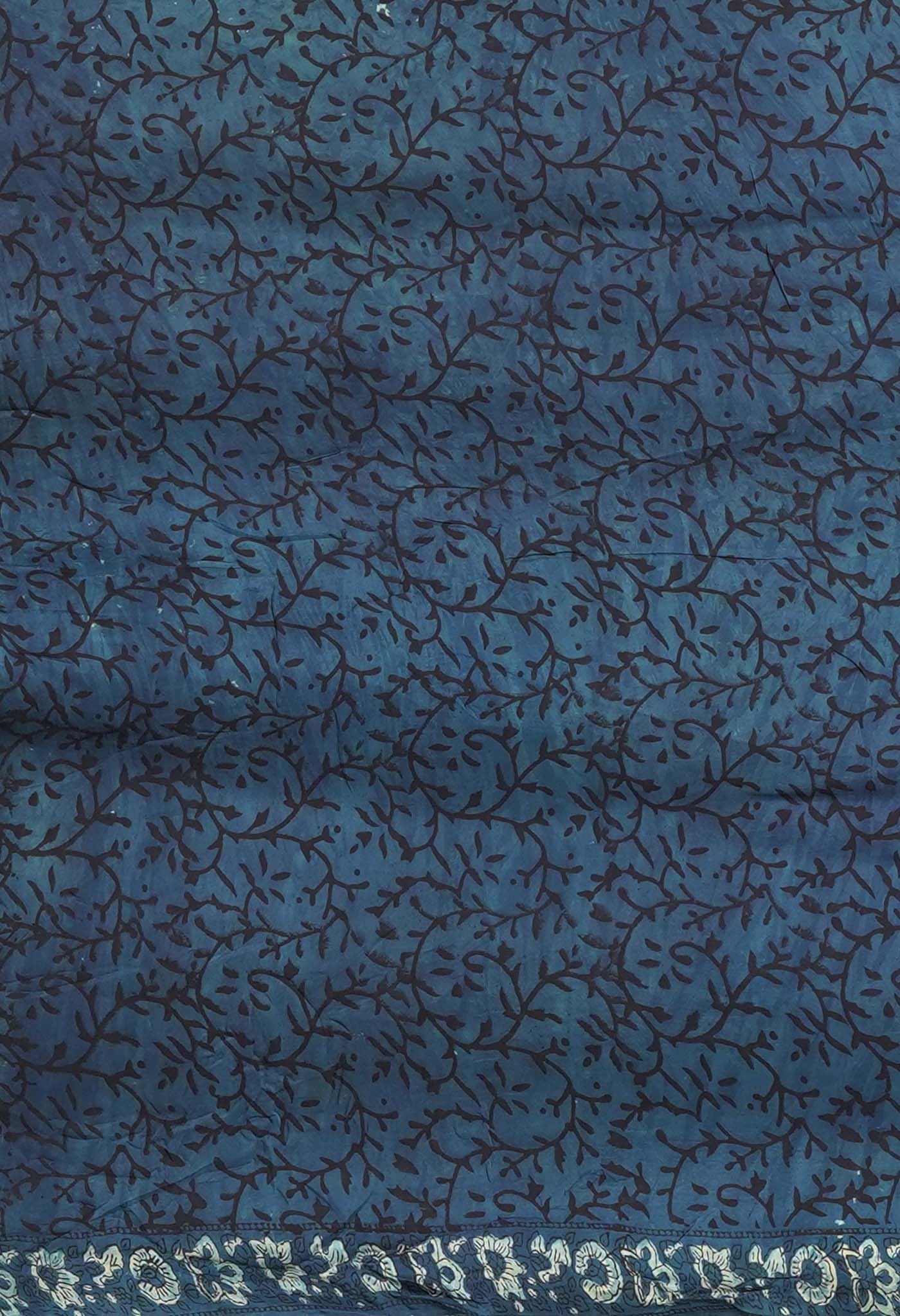 Blue Pure Ajrakh Printed Soft Silk Saree-UNM81864