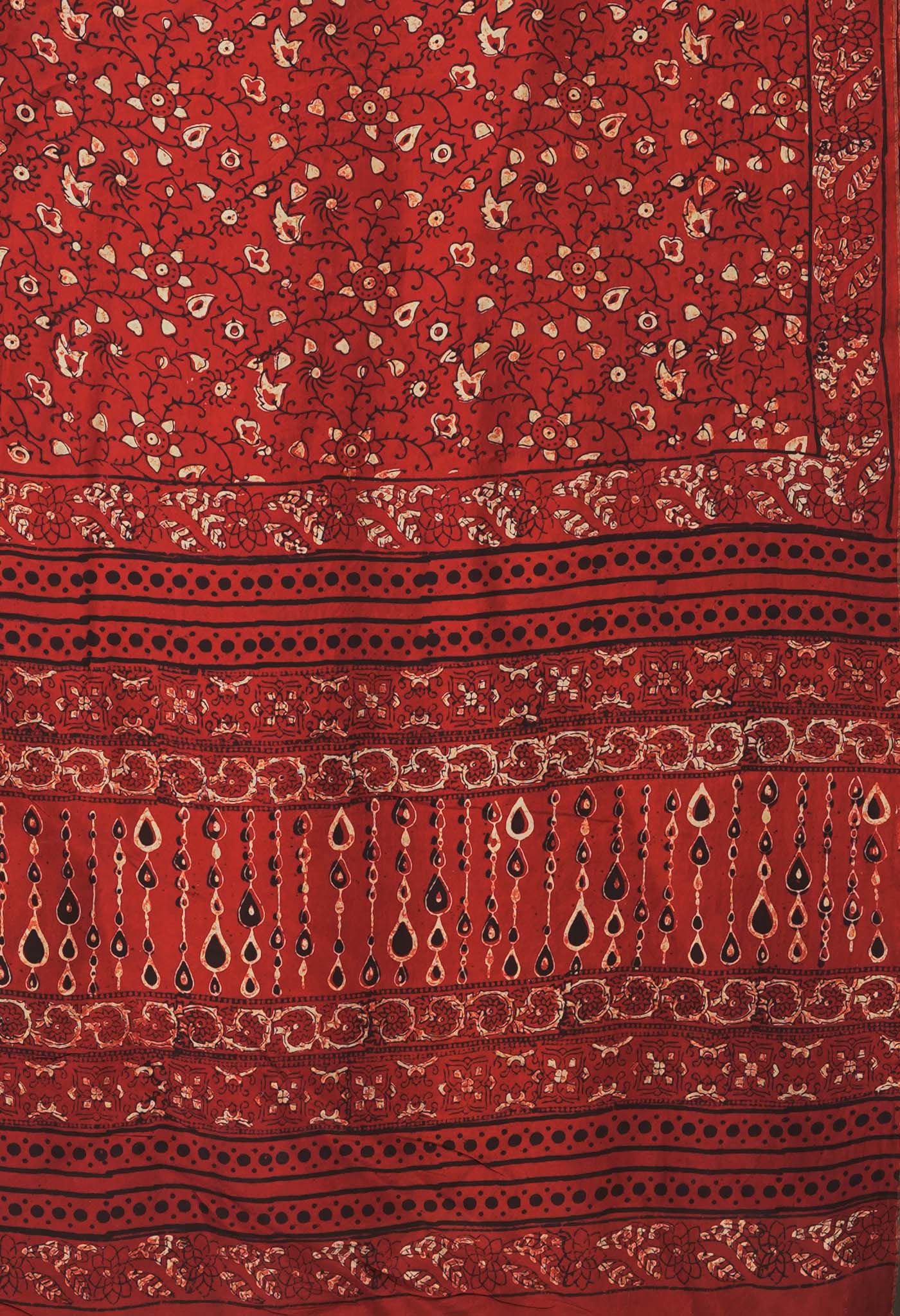 Red Pure Ajrakh Printed Soft Silk Saree-UNM81865