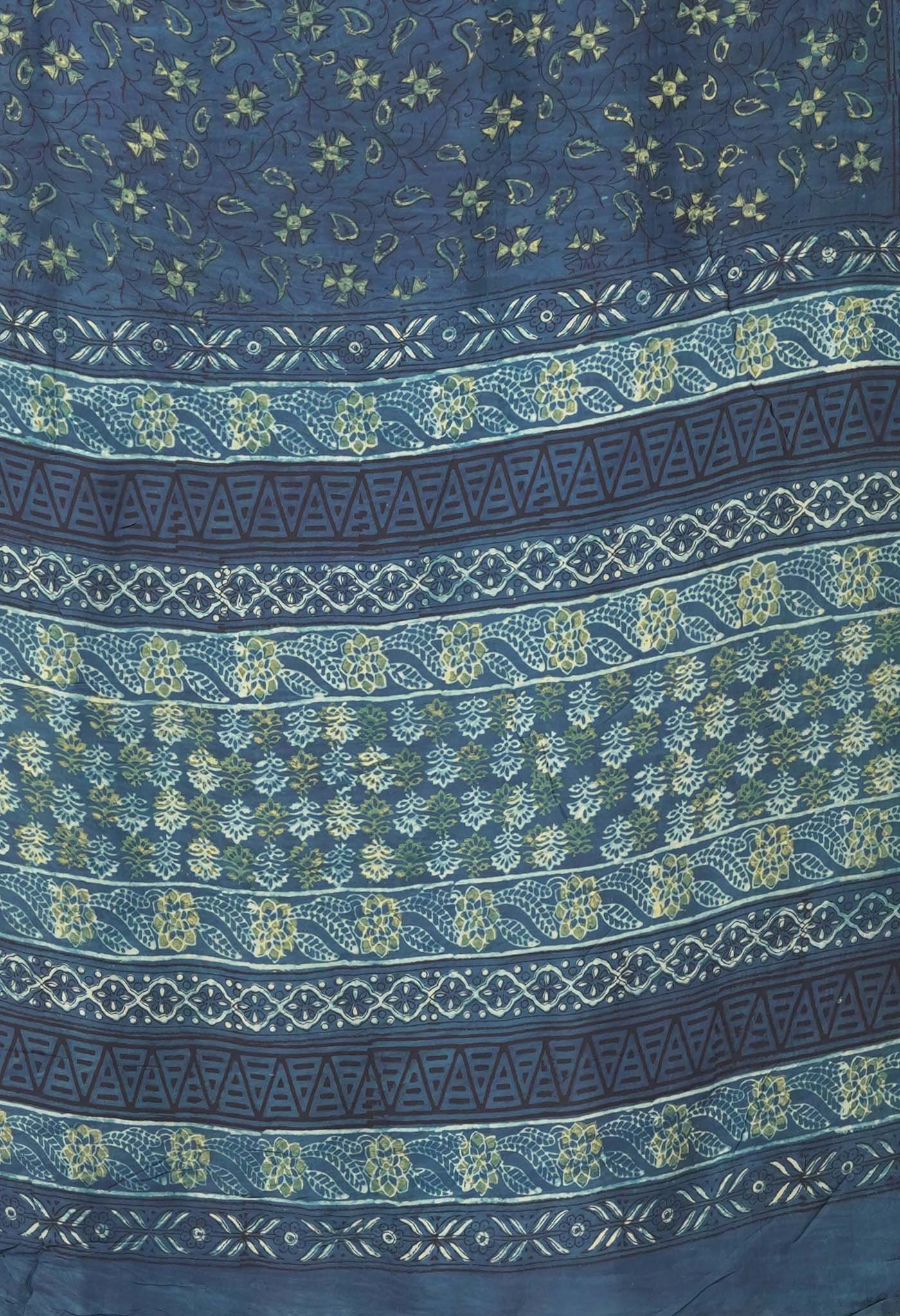 Blue Pure Ajrakh Printed Soft Silk Saree-UNM81866