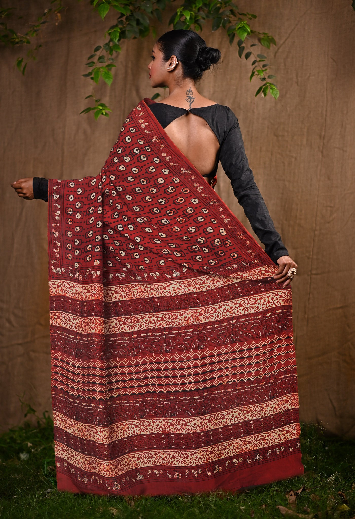 Red Pure Ajrakh Printed Soft Silk Saree-UNM81867