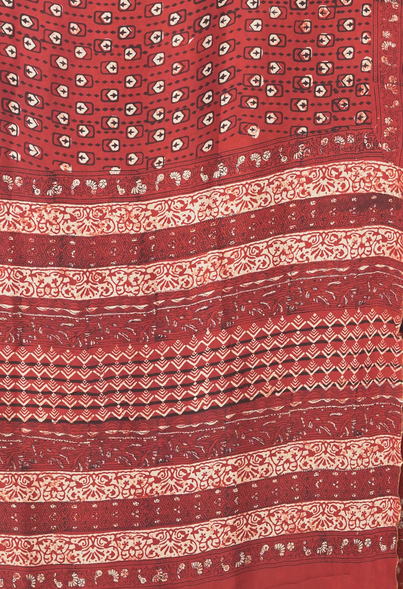 Red Pure Ajrakh Printed Soft Silk Saree-UNM81867
