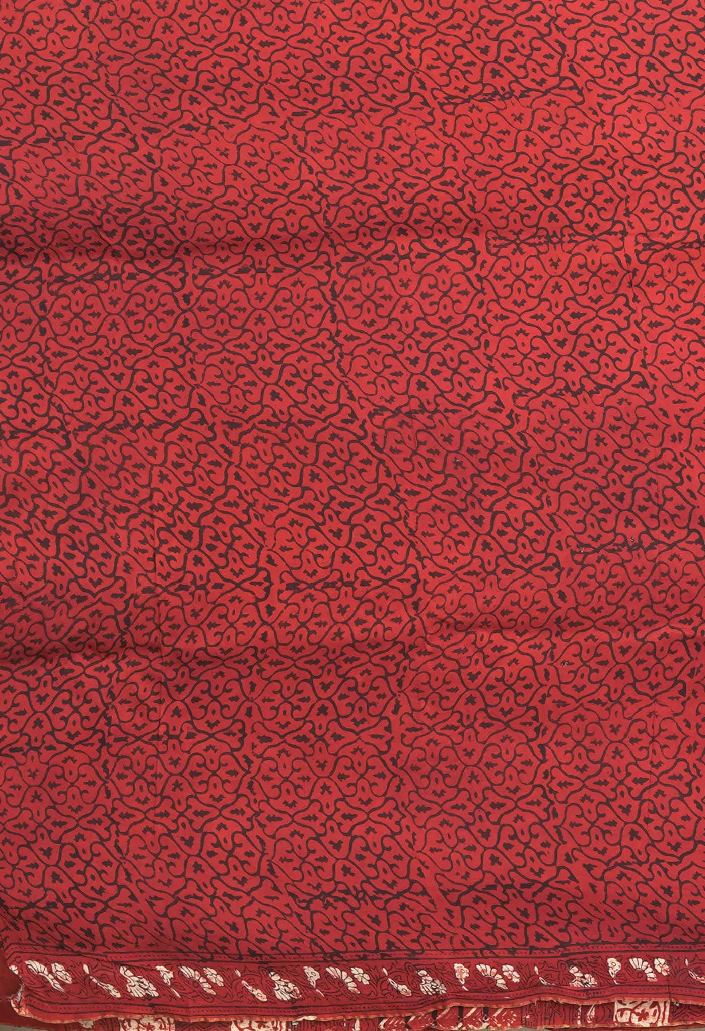 Red Pure Ajrakh Printed Soft Silk Saree-UNM81867