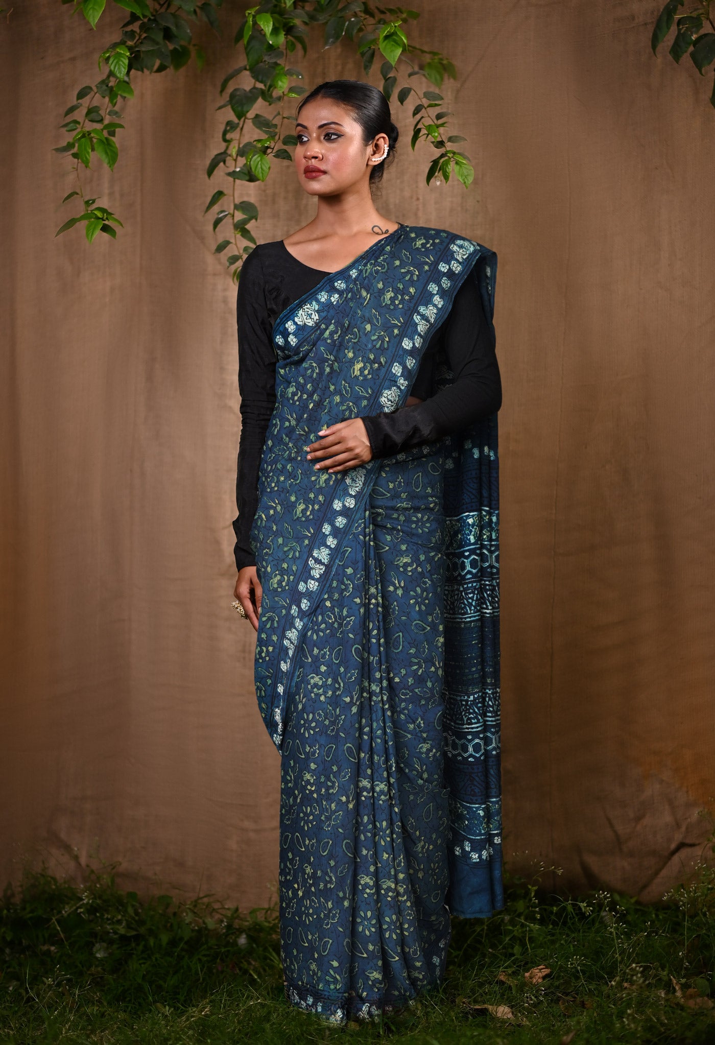 Blue Pure Ajrakh Printed Soft Silk Saree-UNM81868