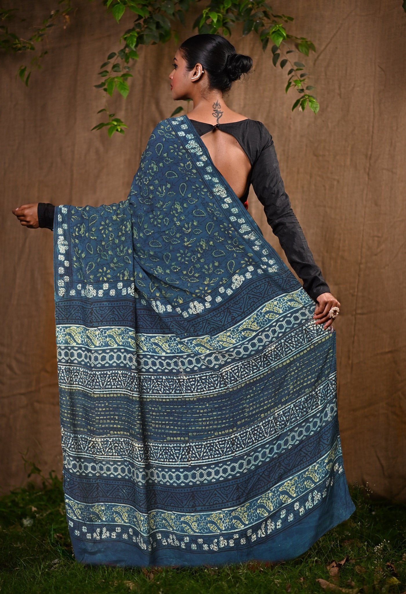 Blue Pure Ajrakh Printed Soft Silk Saree-UNM81868