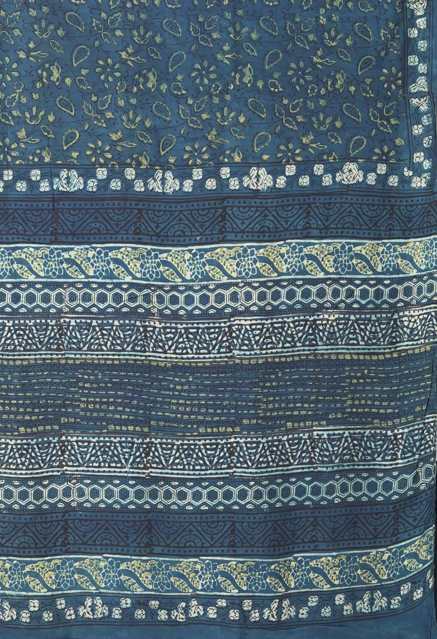 Blue Pure Ajrakh Printed Soft Silk Saree-UNM81868