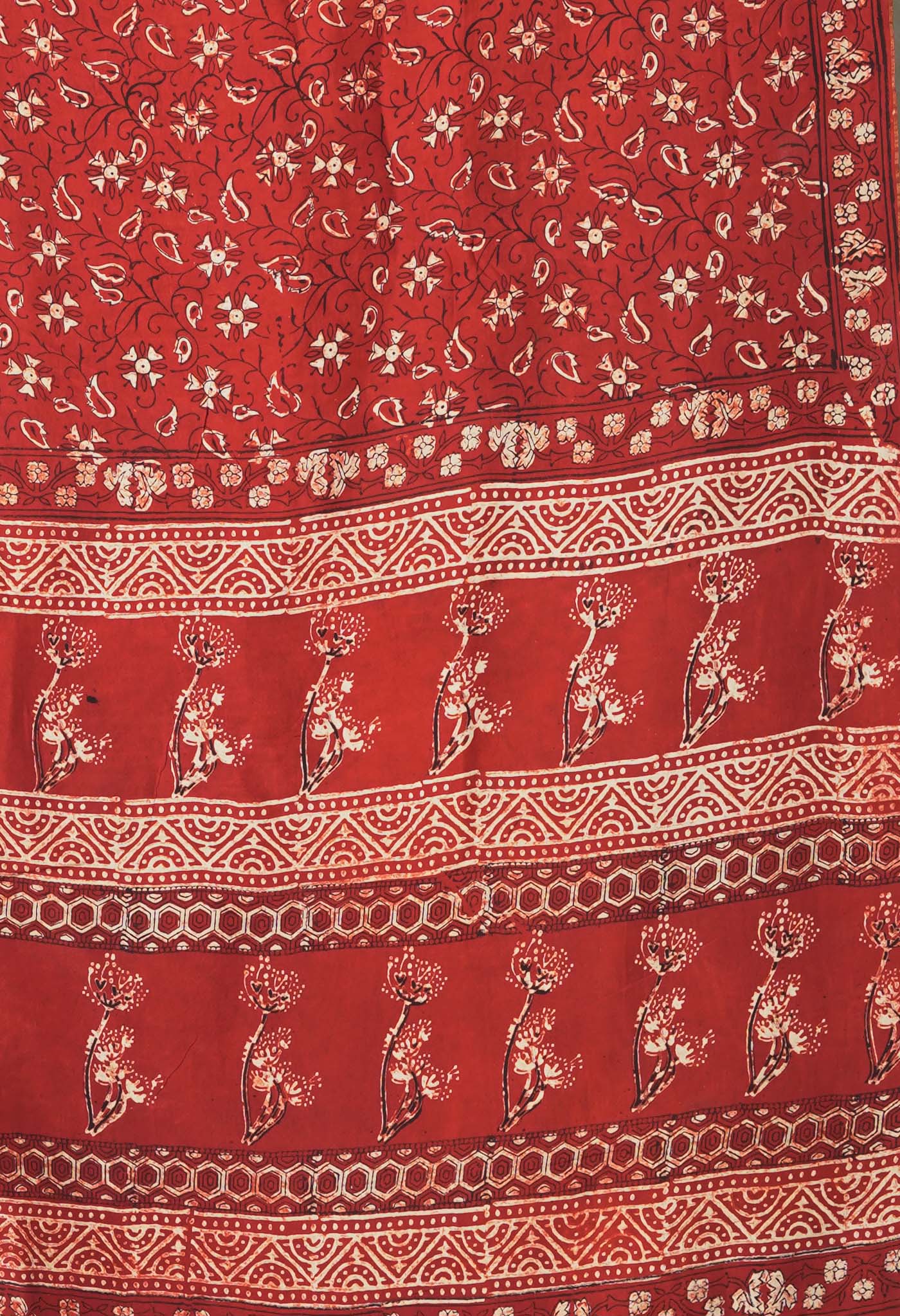 Red Pure Ajrakh Printed Soft Silk Saree-UNM81869