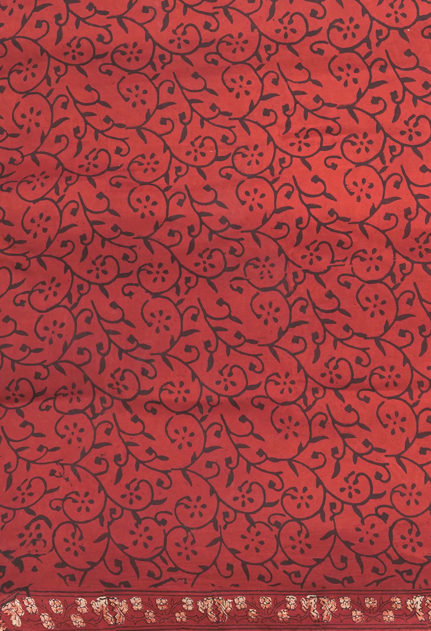 Red Pure Ajrakh Printed Soft Silk Saree-UNM81869