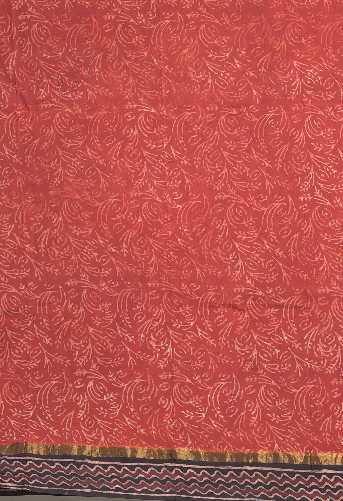 Red-Black Pure Ajrakh Printed Soft Silk Saree-UNM81878
