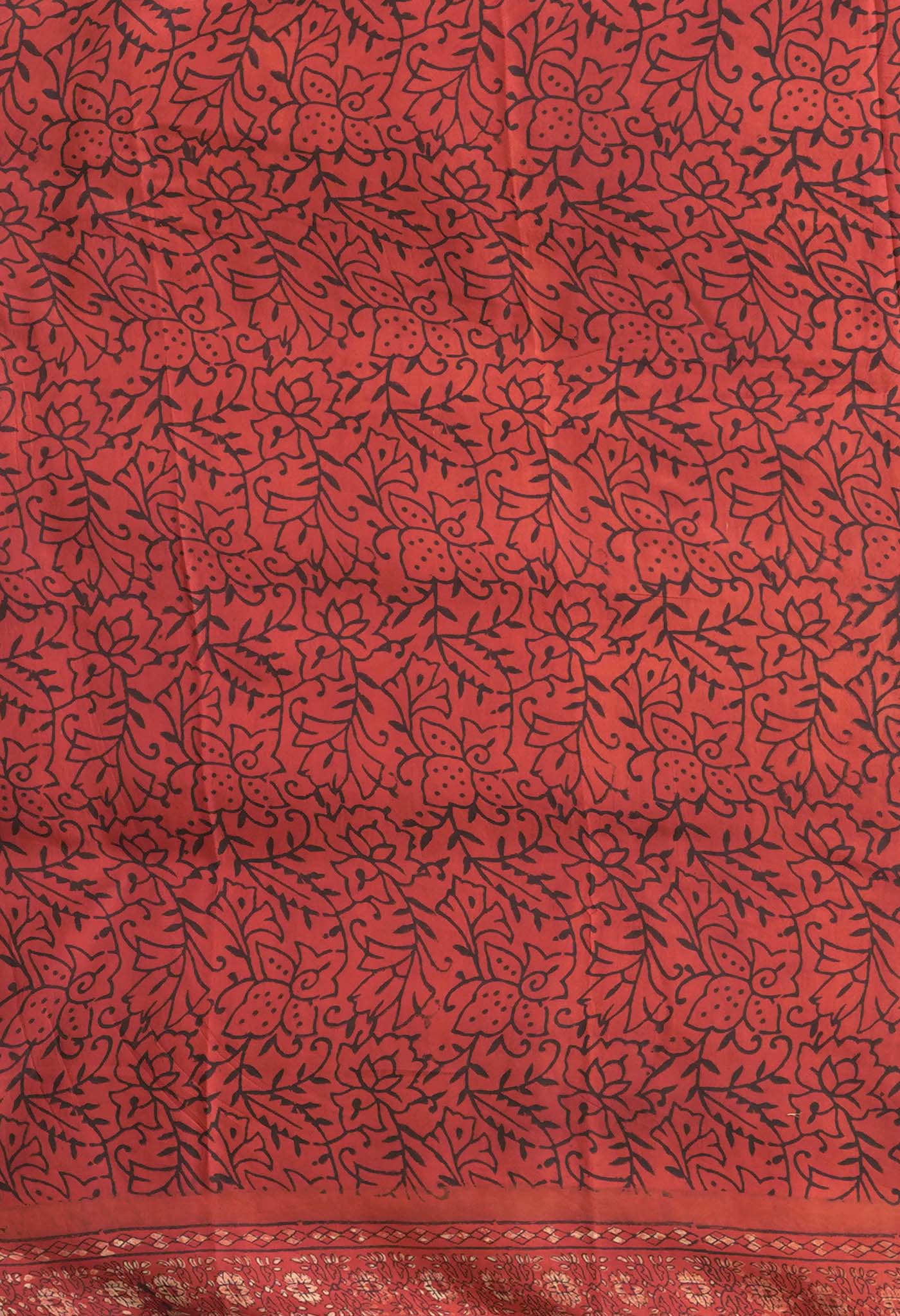 Black-Red Pure Ajrakh Printed Soft Silk Saree-UNM81879