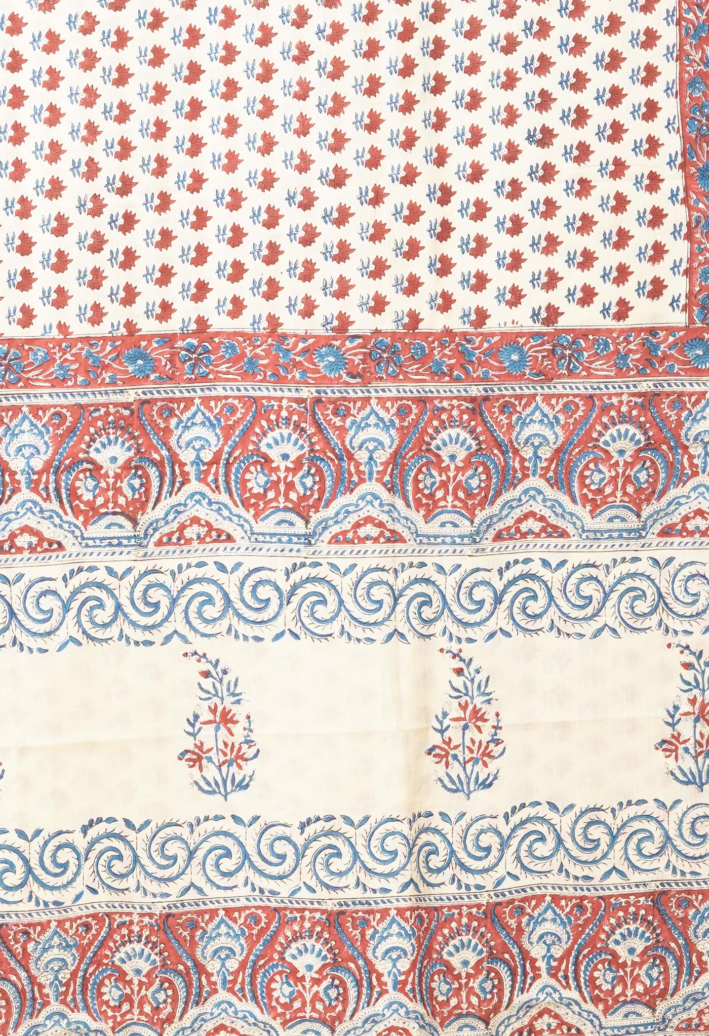 Ivory-Red Pure Hand Block Printed Soft Cotton Saree-UNM81900