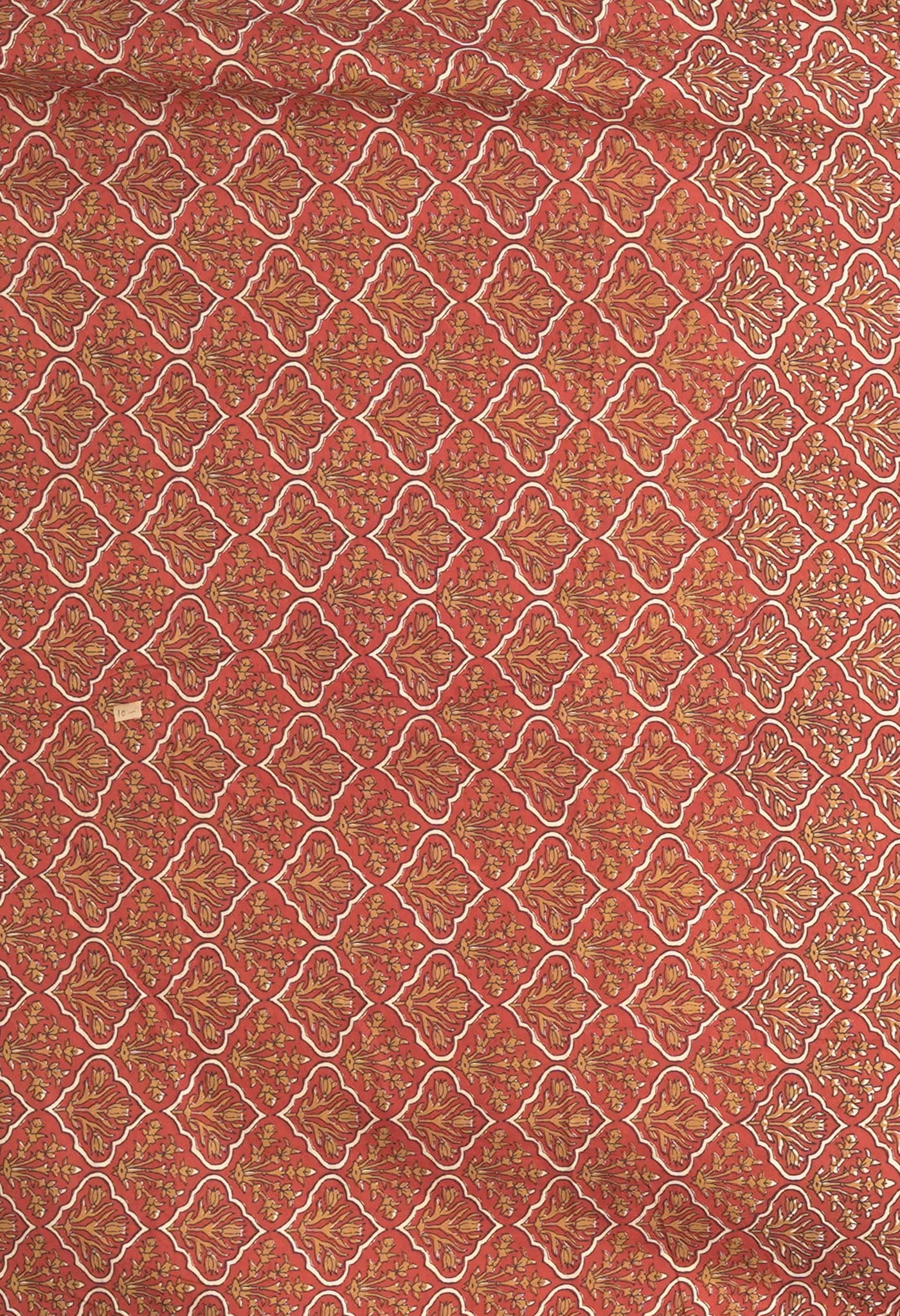 Ivory-Red Pure Hand Block Printed Soft Cotton Saree-UNM81899