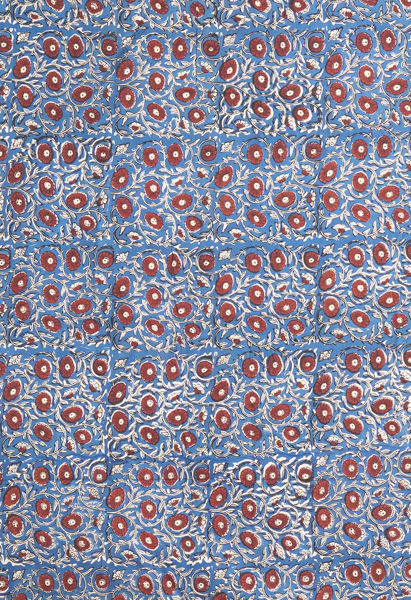Ivory-Blue Pure Hand Block Printed Soft Cotton Saree-UNM81901
