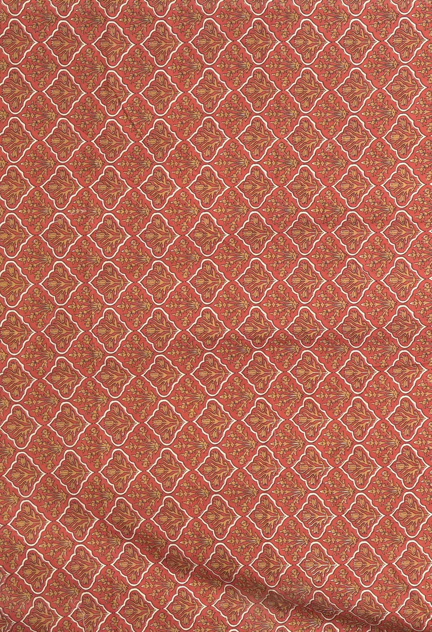 Ivory-Red Pure Hand Block Printed Soft Cotton Saree-UNM81902