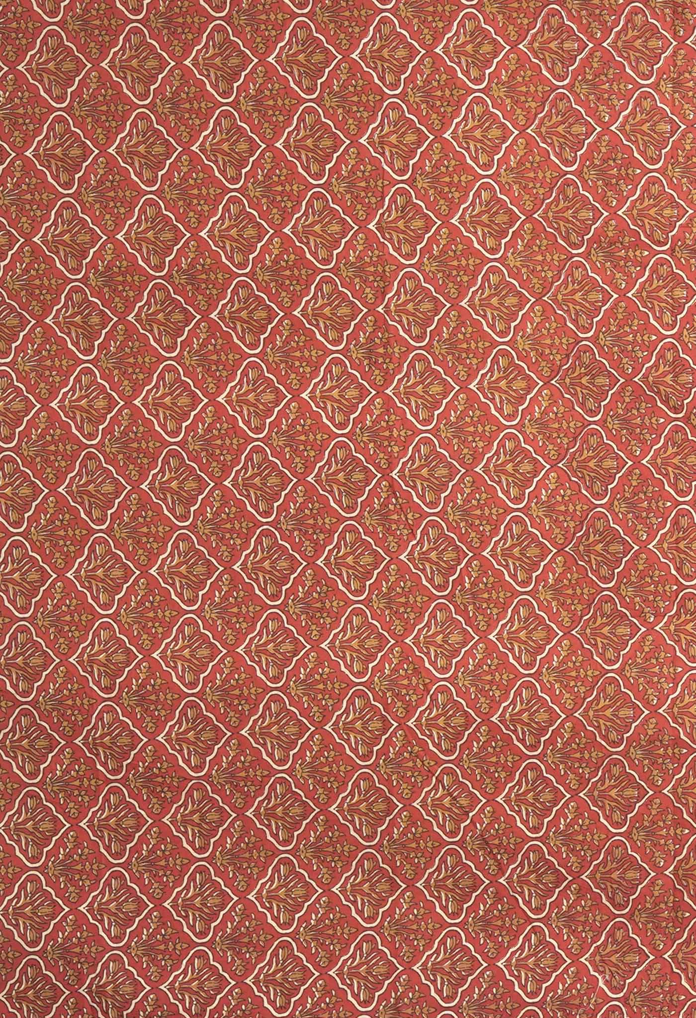 Ivory-Red Pure Hand Block Printed Soft Cotton Saree-UNM81904