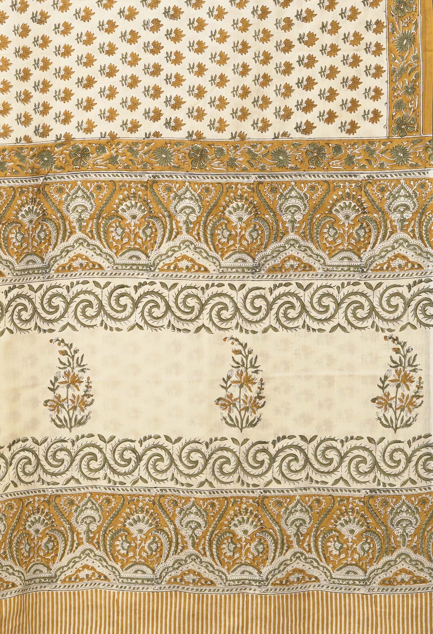 Ivory-Yellow Pure Hand Block Printed Soft Cotton Saree-UNM81910