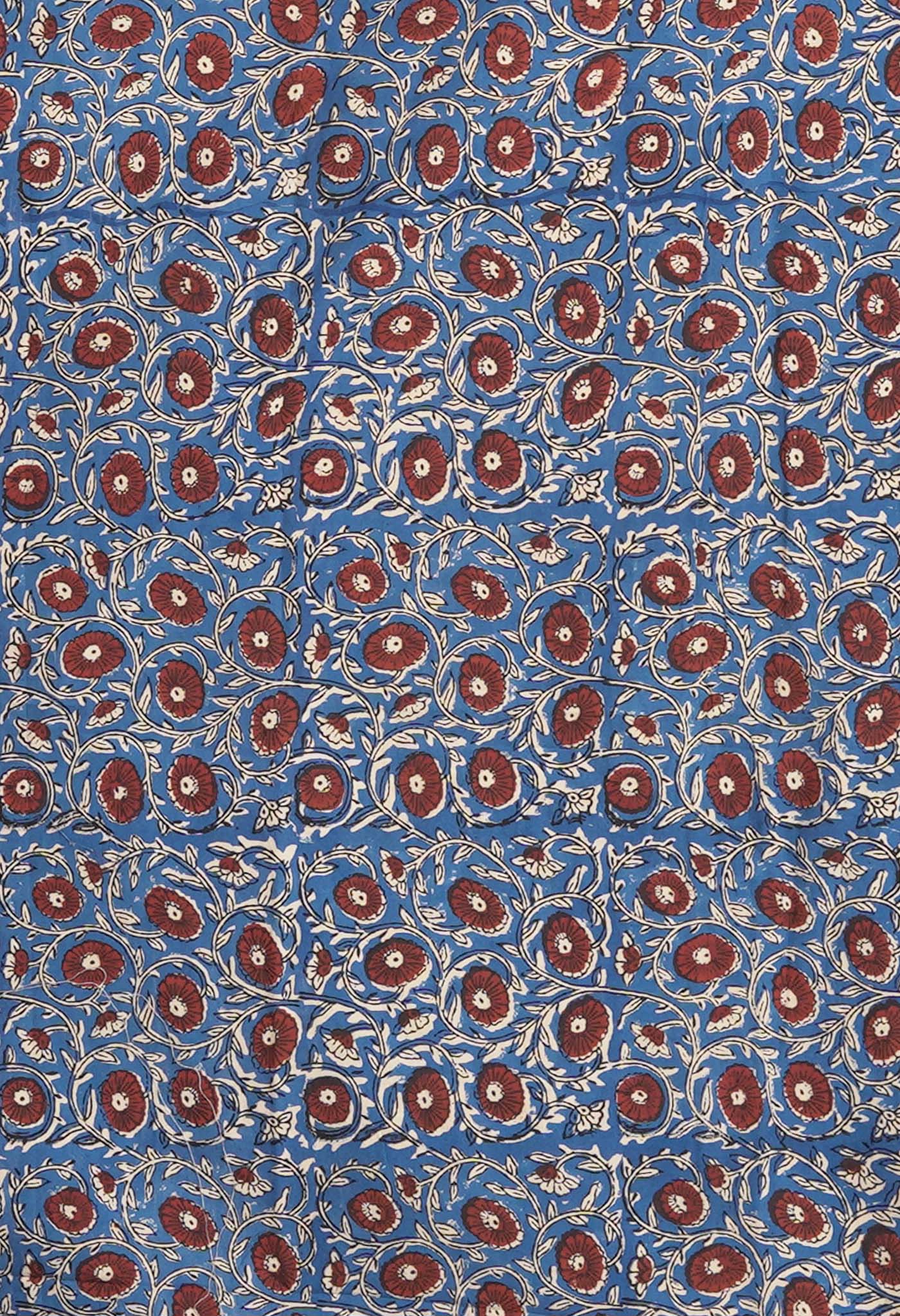 Ivory-Blue Pure Hand Block Printed Soft Cotton Saree-UNM81911