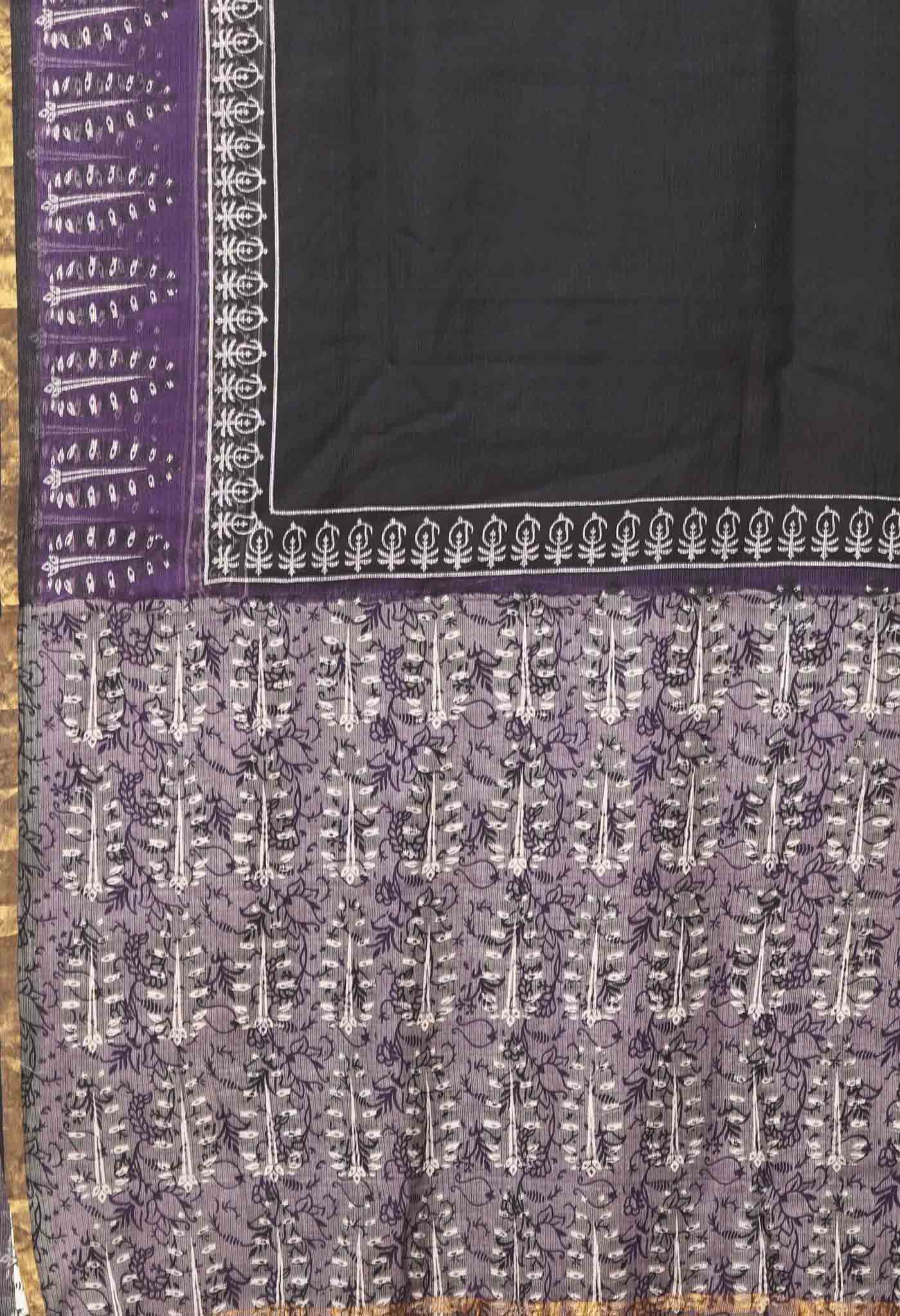 Black-Violet Pure Bagru Block Printed Kota Saree-UNM82032