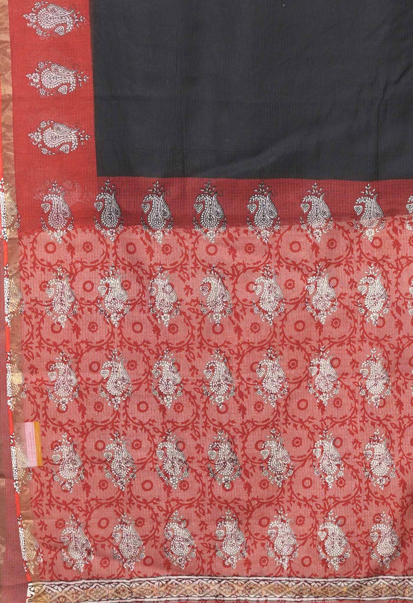 Black-Red Pure Bagru Block Printed Kota Saree-UNM82037