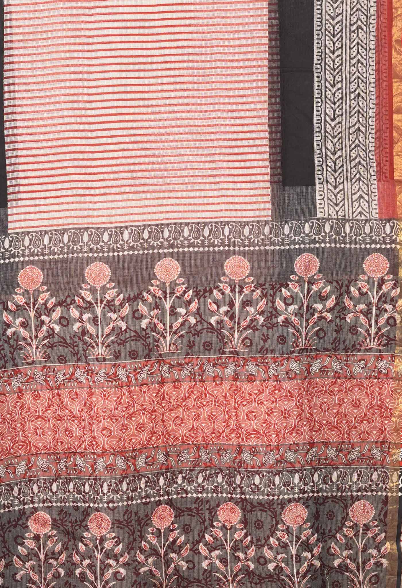 Beige-Black Pure Bagru Block Printed Kota Saree-UNM82039