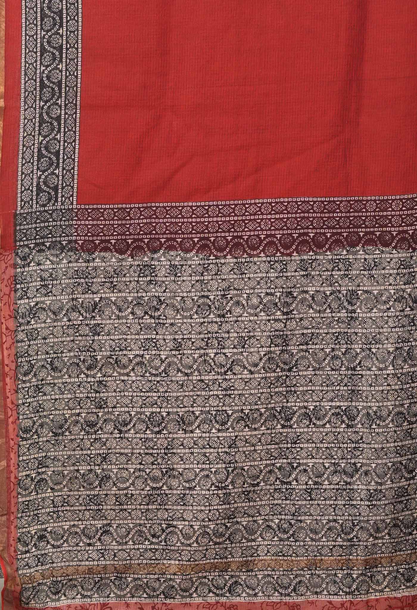 Red-Black Pure Bagru Block Printed Kota Saree-UNM82040