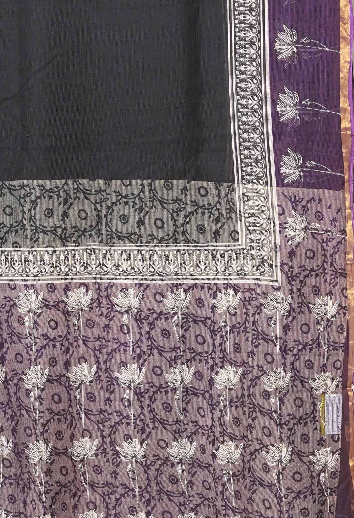 Black-Violet Pure Bagru Block Printed Kota Saree-UNM82041