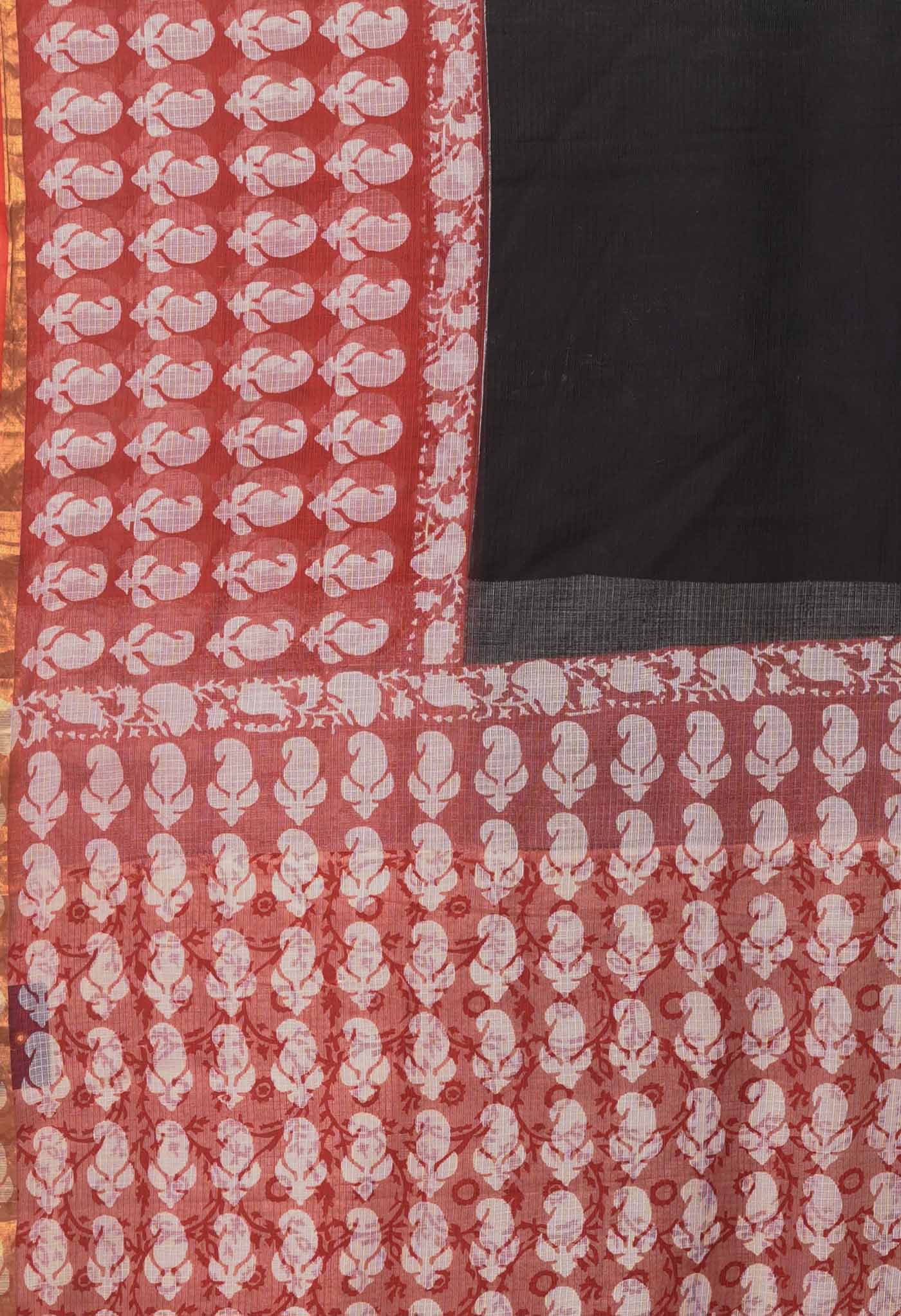 Black-Red Pure Bagru Block Printed Kota Saree-UNM82043