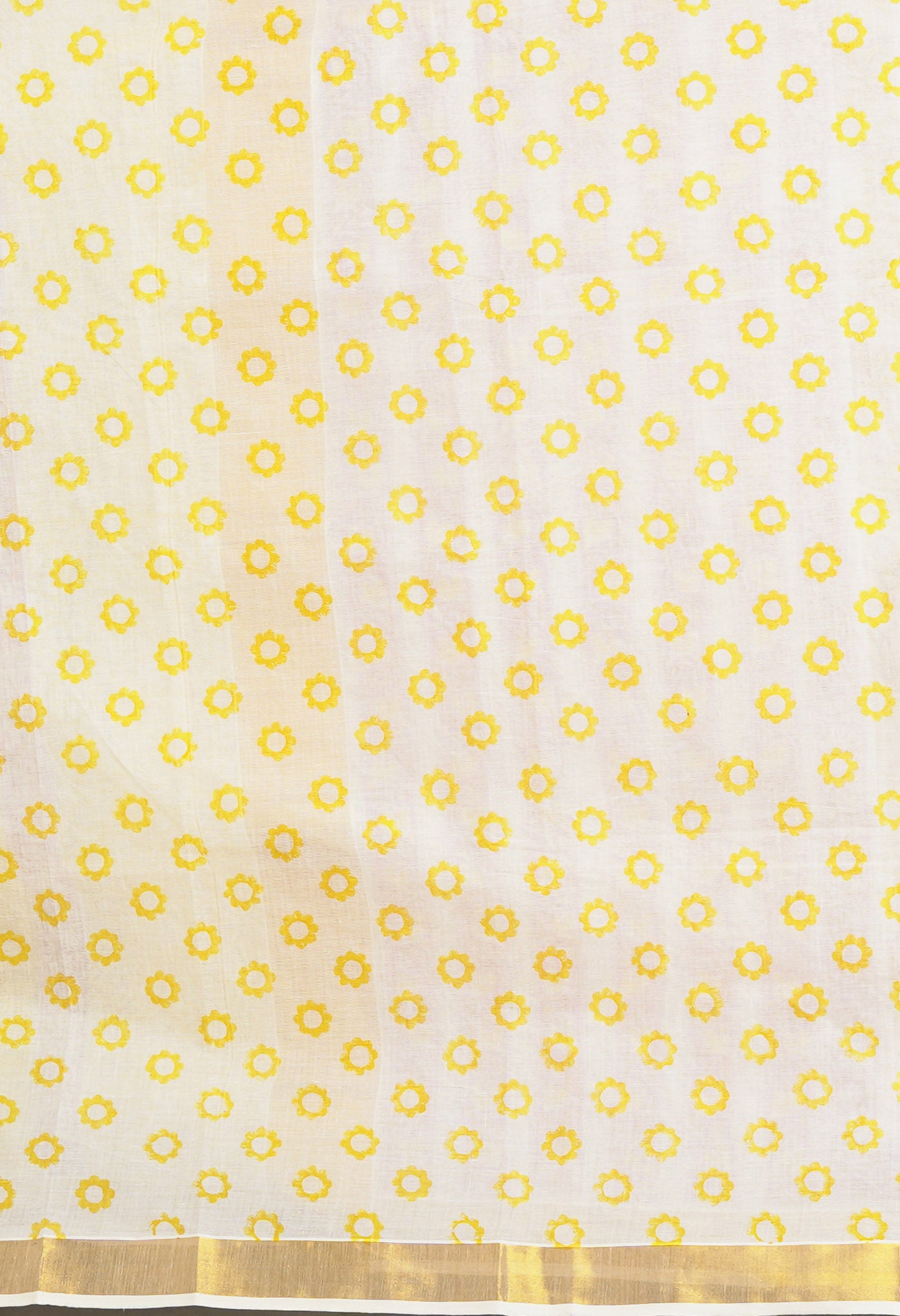 White-Yellow Pure Hand Block Printed Soft Mulmul  Cotton Saree-UNM82045