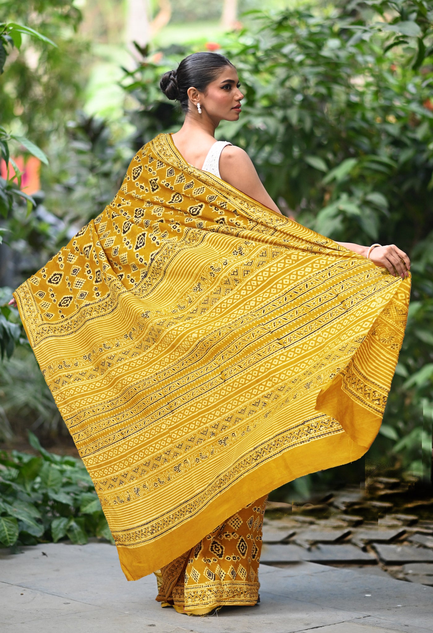 Yellow Pure Ajrakh Printed Uppada Sico Saree-UNM82062
