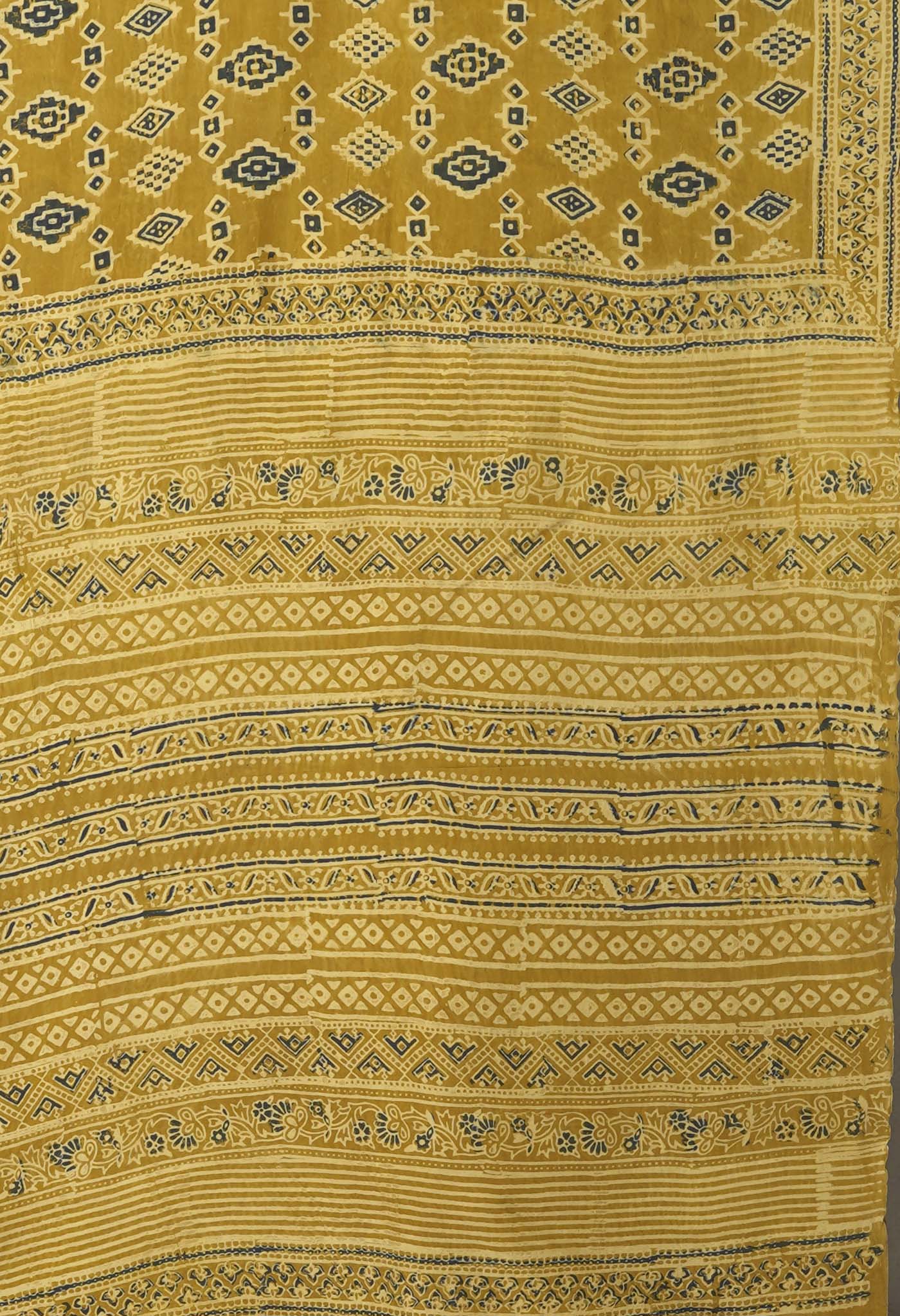 Yellow Pure Ajrakh Printed Uppada Sico Saree-UNM82062