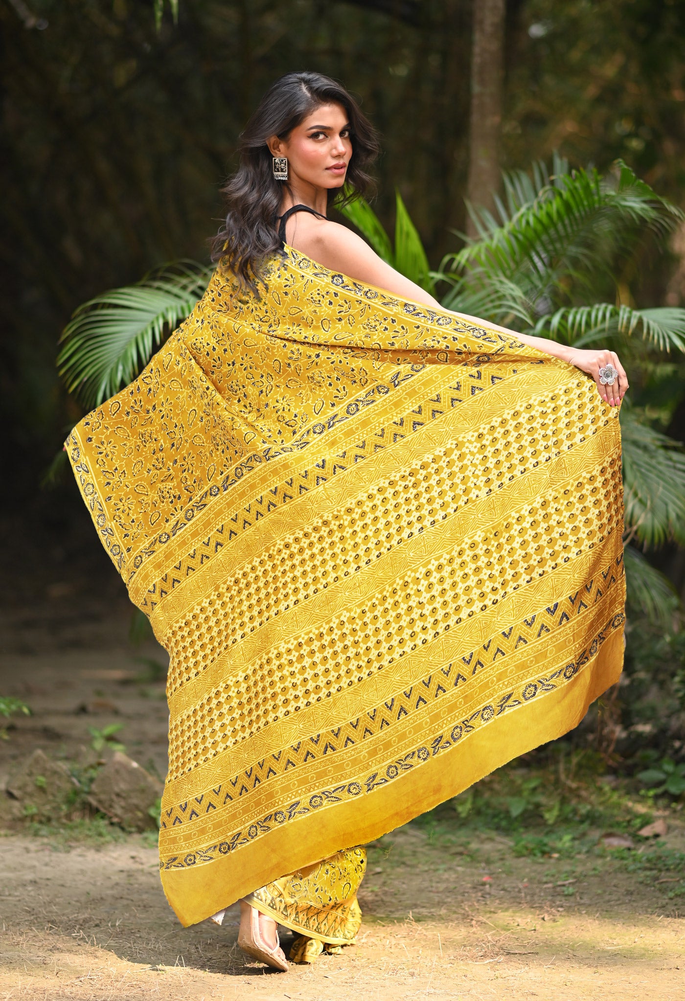 Yellow Pure Ajrakh Printed Uppada Sico Saree-UNM82063
