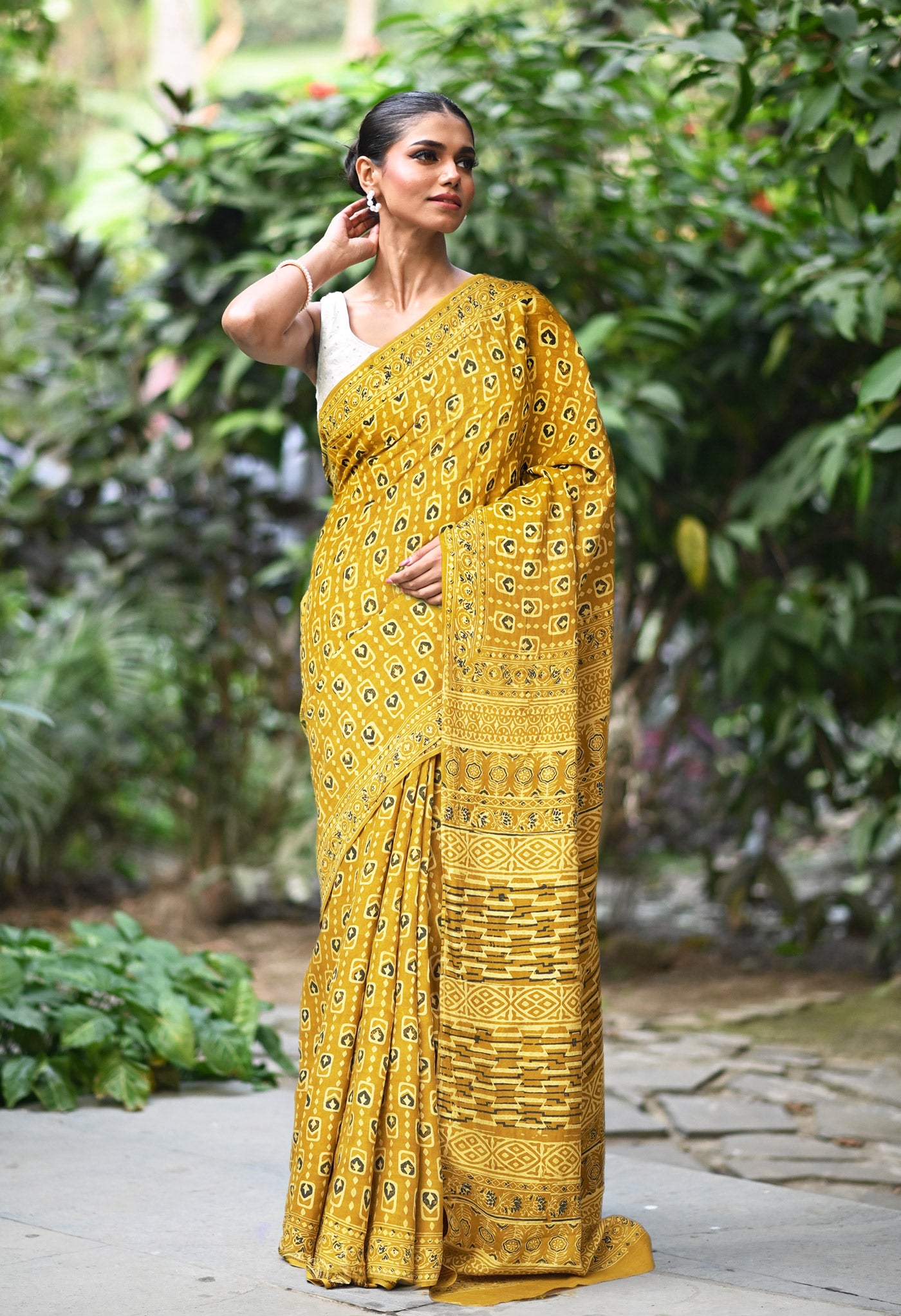Yellow Pure Ajrakh Printed Uppada Sico Saree-UNM82065