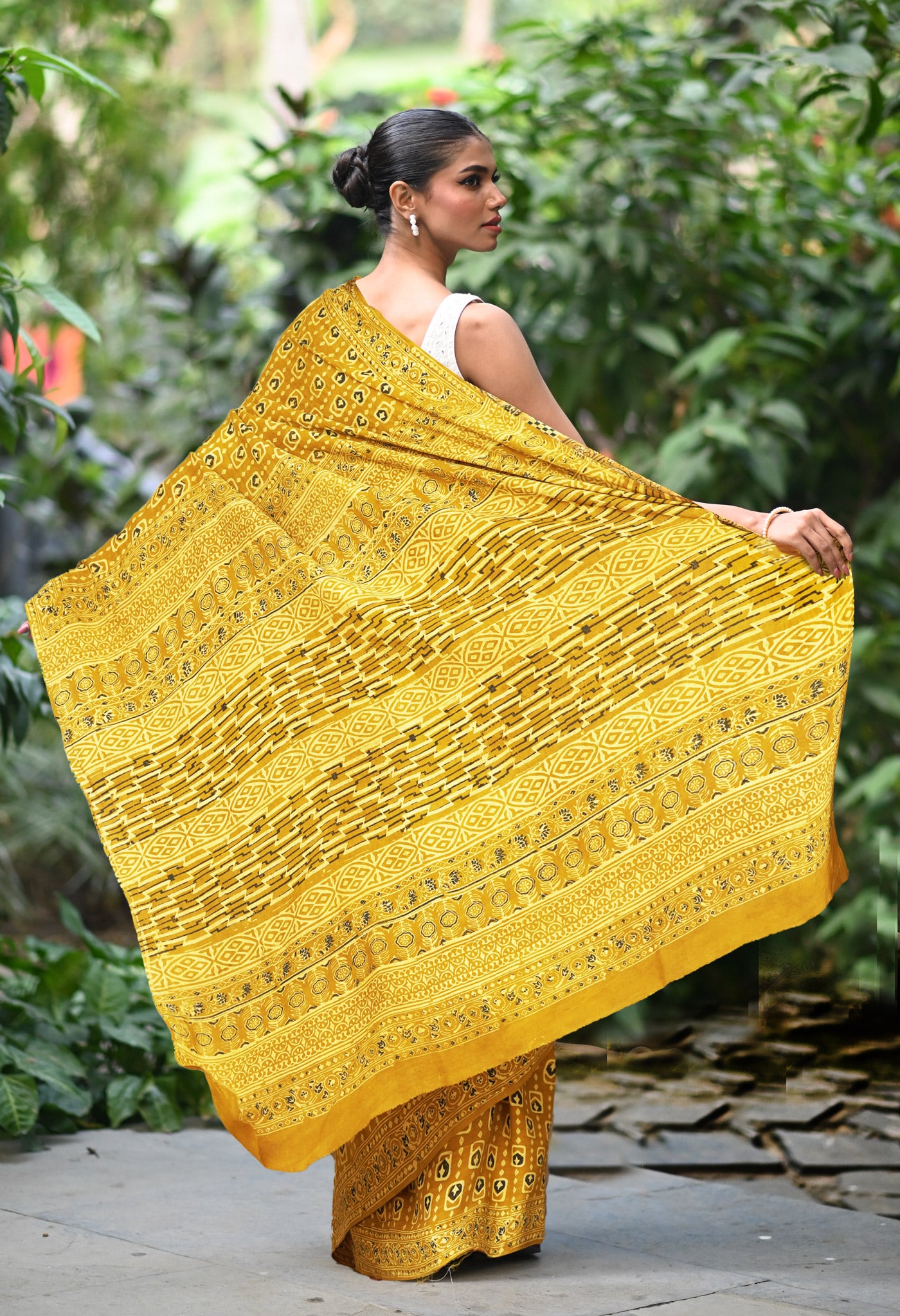 Yellow Pure Ajrakh Printed Uppada Sico Saree-UNM82065