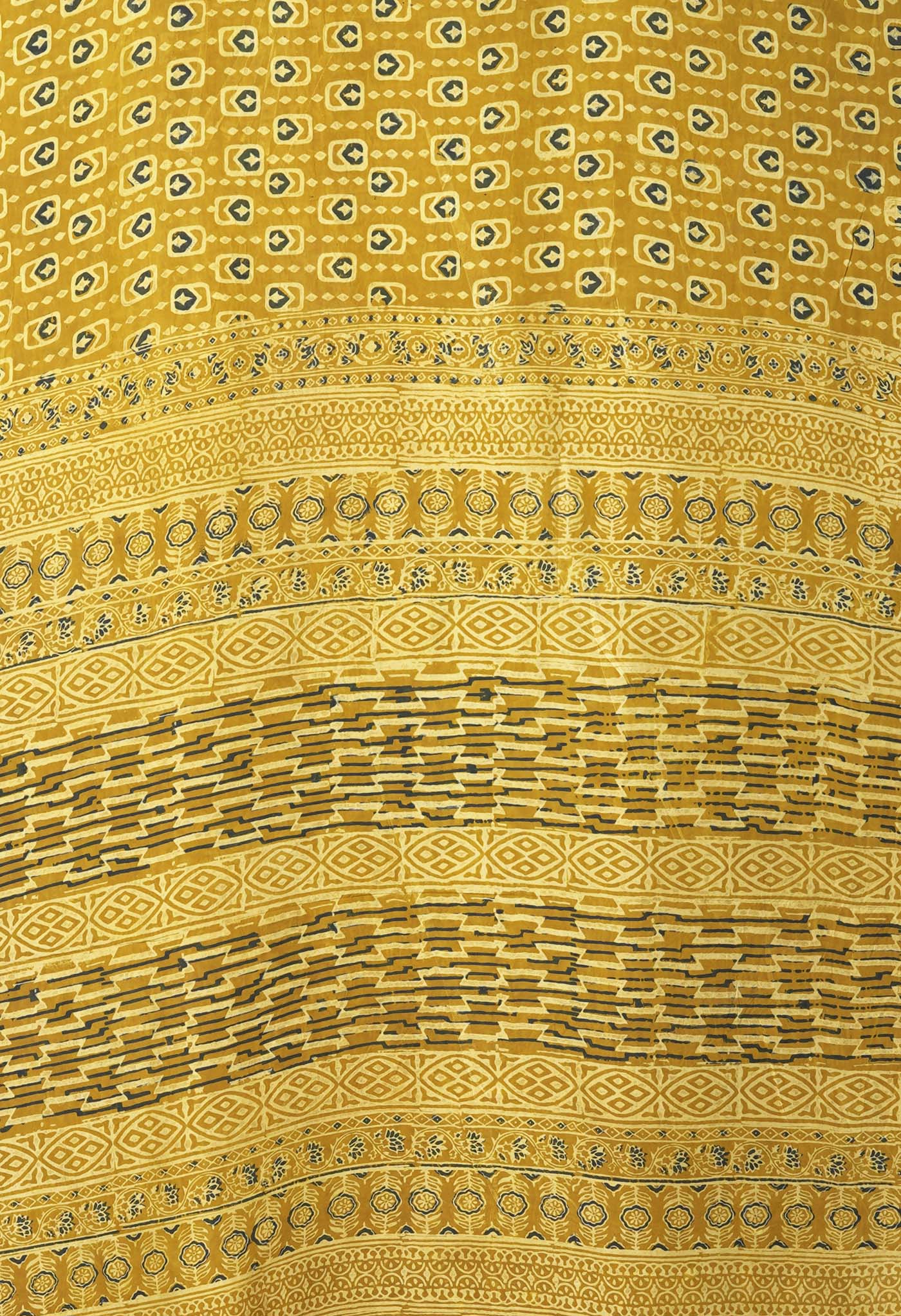 Yellow Pure Ajrakh Printed Uppada Sico Saree-UNM82065