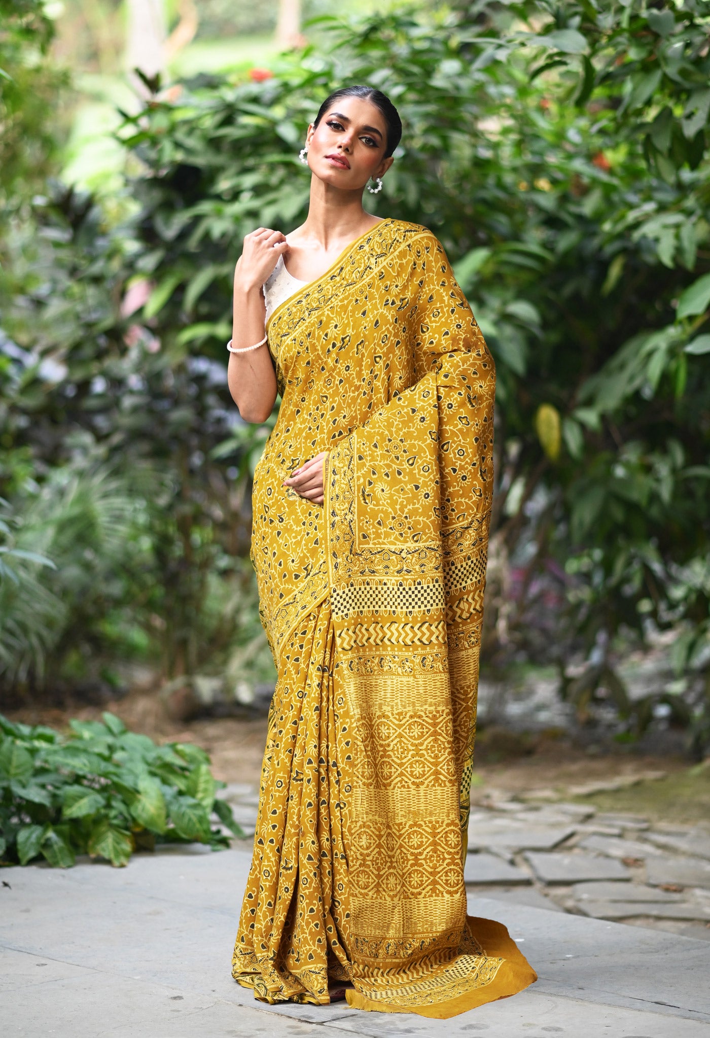 Yellow Pure Ajrakh Printed Uppada Sico Saree-UNM82067