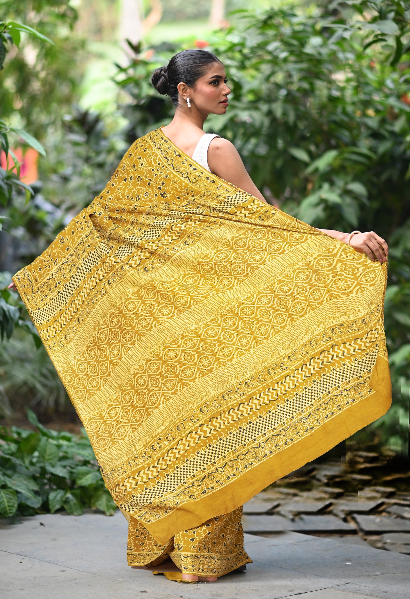 Yellow Pure Ajrakh Printed Uppada Sico Saree-UNM82067