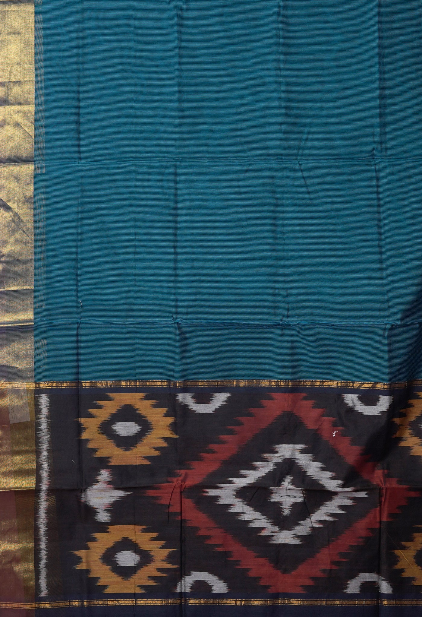 Blue-Black Pure Pochampally Cotton Silk Saree-UNM82104