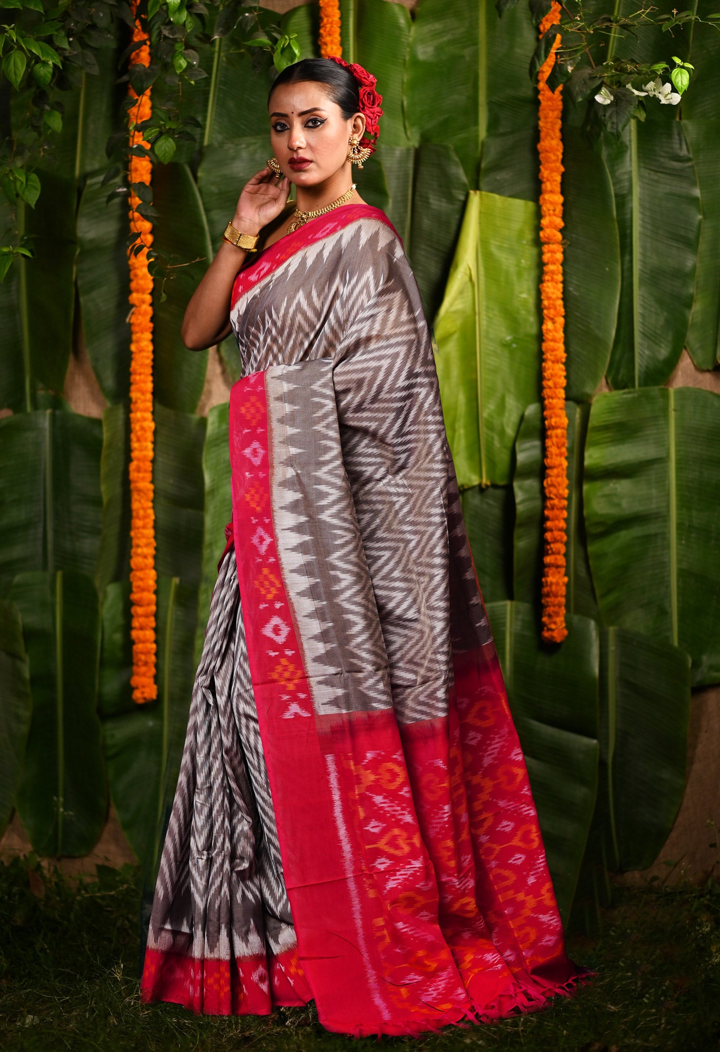 Pink - Mercerised Cotton Handloom Pochampally Ikat Saree 44