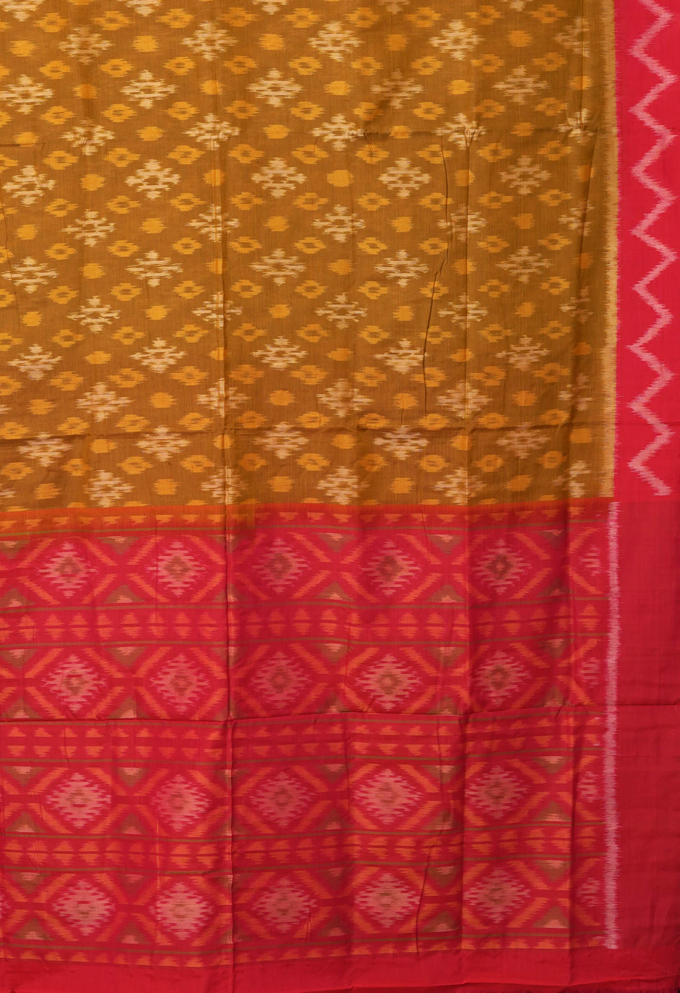 Mustard Yellow-Pink Pure Pochampally Mercerized Cotton Silk Saree-UNM82109