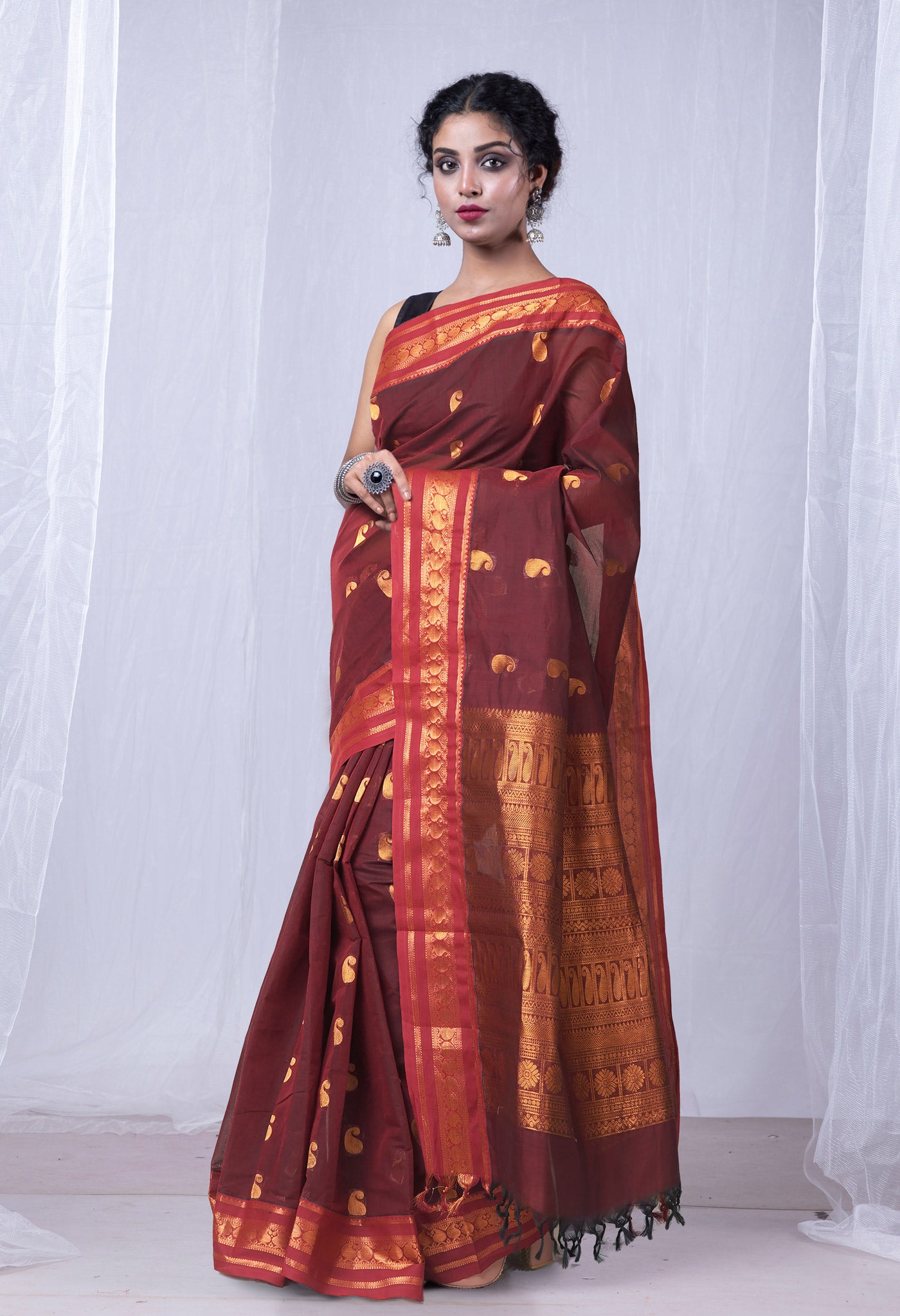 Maroon Pure Pavani Handcrafted Kanchi Cotton Saree-UNM82142
