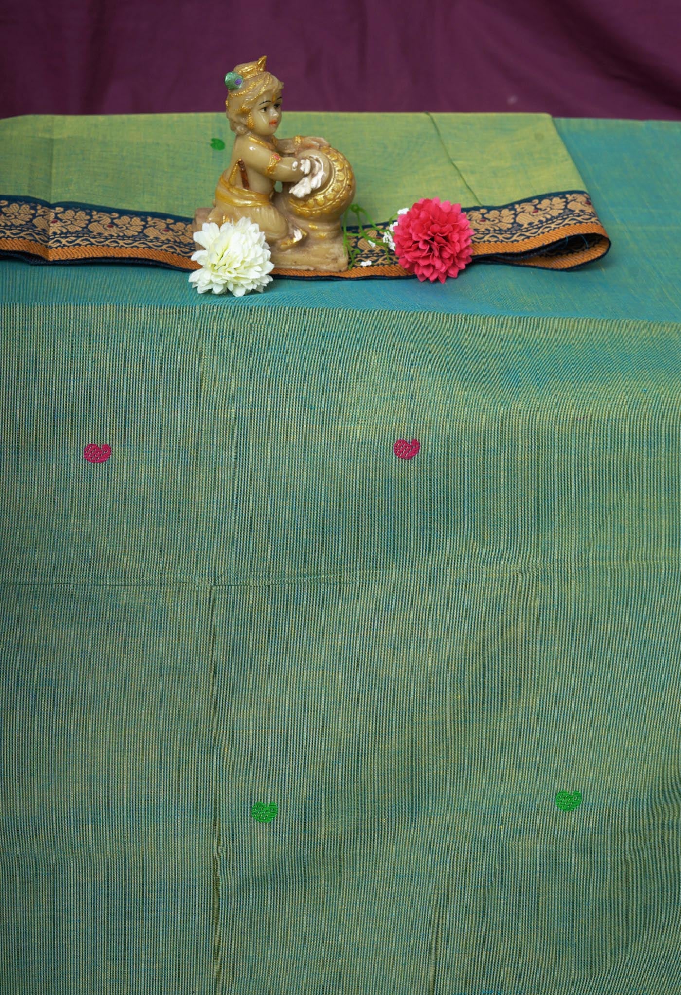 Green-Blue Pure Pavani Handcrafted Kanchi Cotton Saree-UNM82231