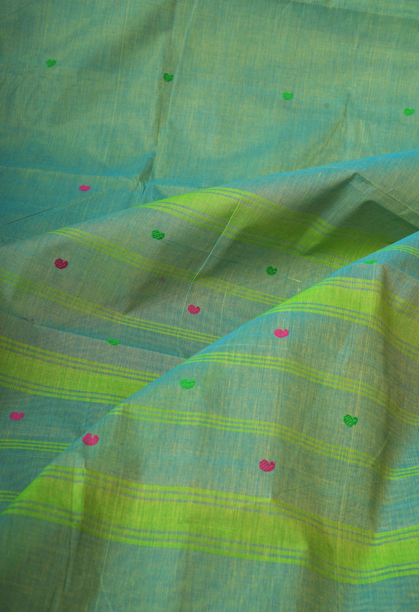 Green-Blue Pure Pavani Handcrafted Kanchi Cotton Saree-UNM82231
