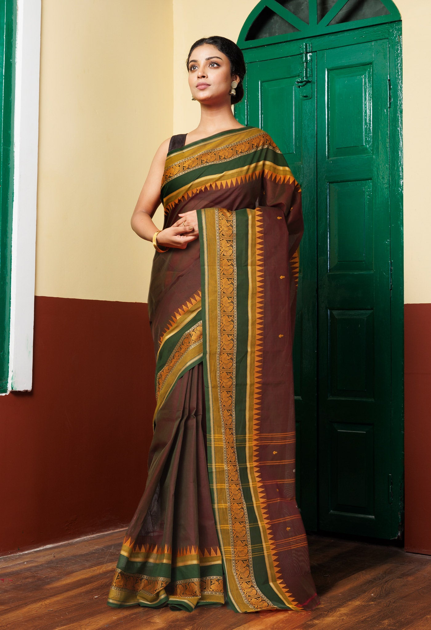 Maroon-Green Pure Pavani Handcrafted Kanchi Cotton Saree-UNM82257
