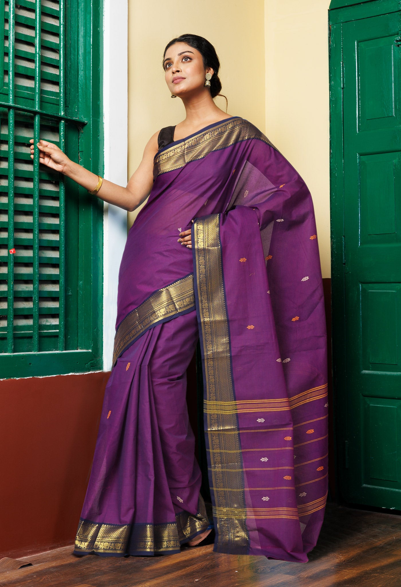 Purple Pure Pavani Handcrafted Kanchi Cotton Saree-UNM82263