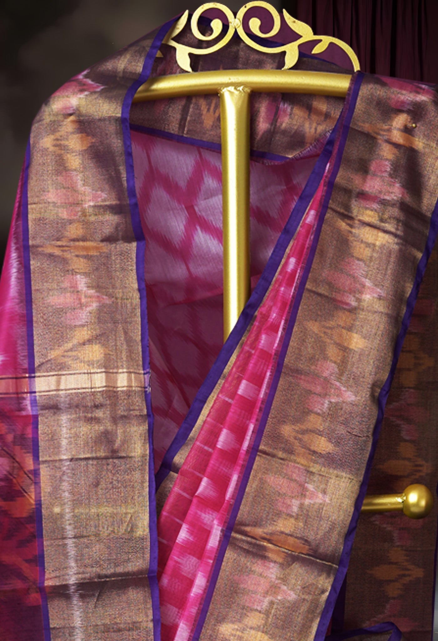 Pink-Dark Blue Pure Pochampally Cotton Silk Saree-UNM82269