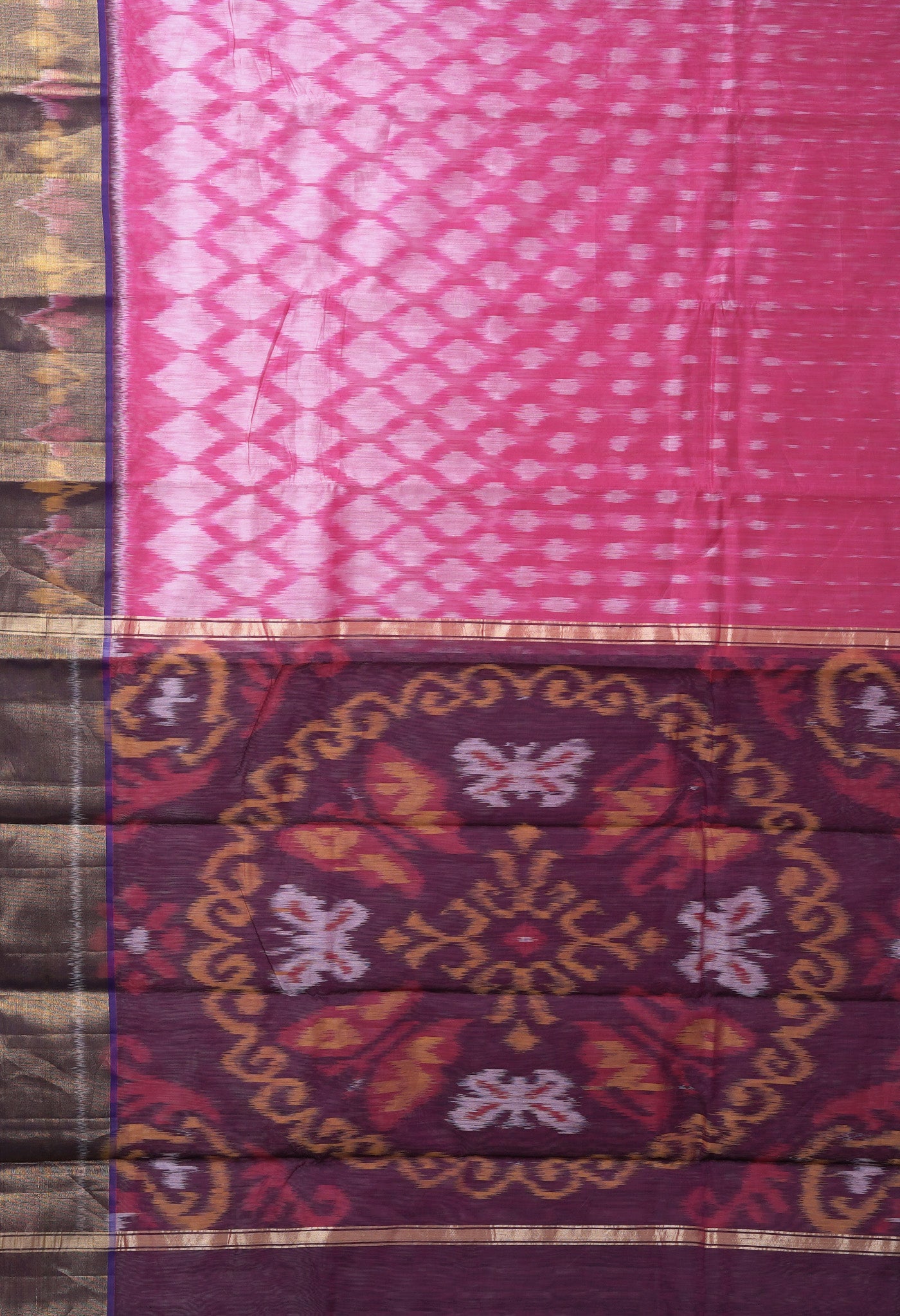 Pink-Dark Blue Pure Pochampally Cotton Silk Saree-UNM82269